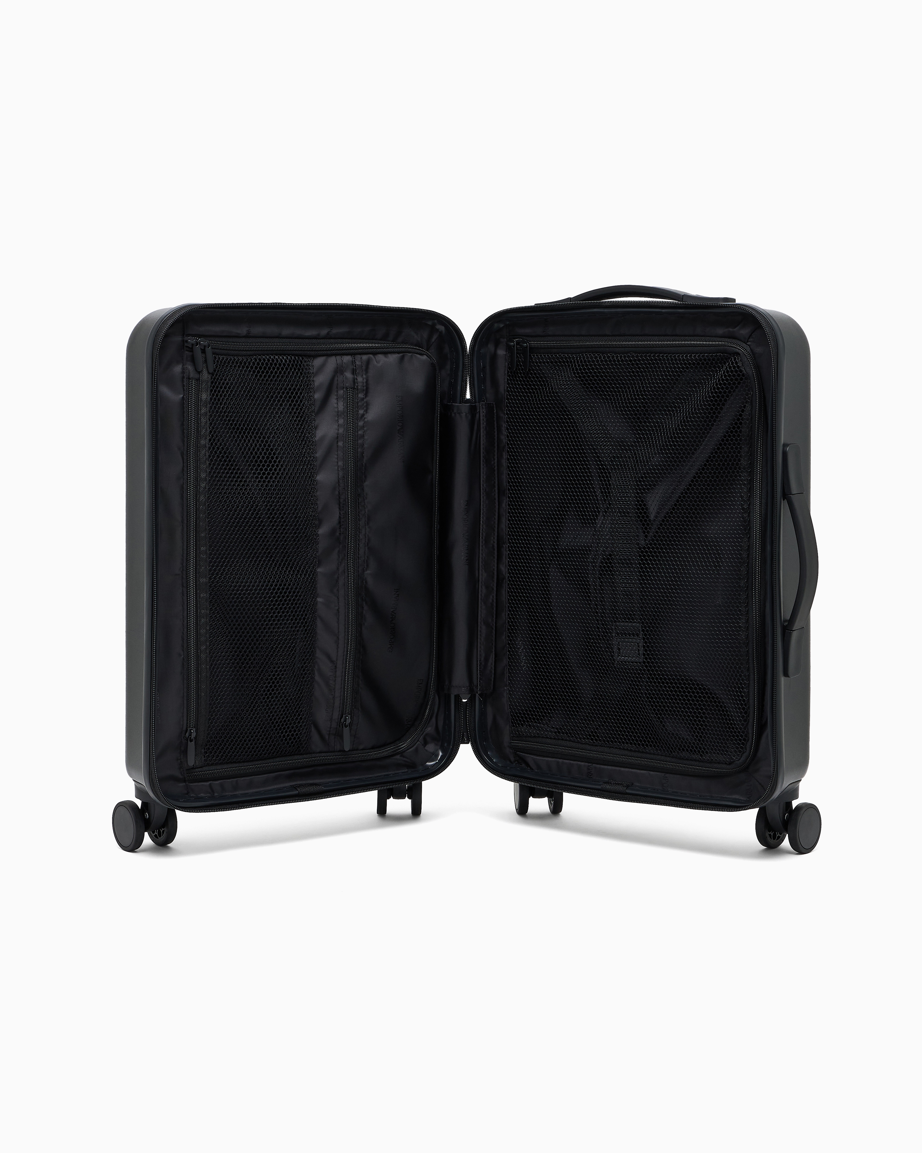 Emporio Armani - ABS carry-on case with Saffiano detail and eagle plate, Man, Black, Size: TU