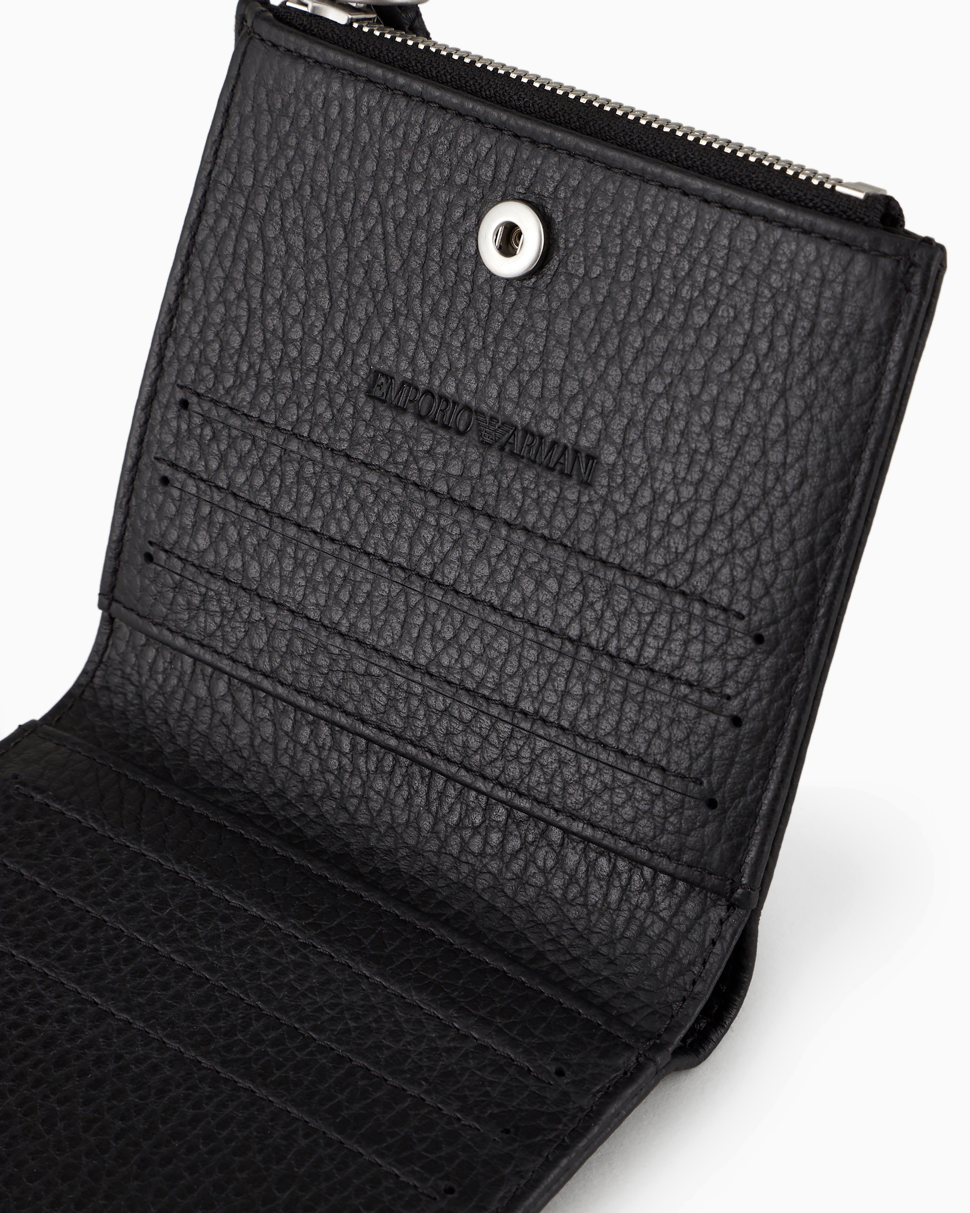Emporio Armani - Zipped, tumbled-leather card holder, Man, Black, Size: TU