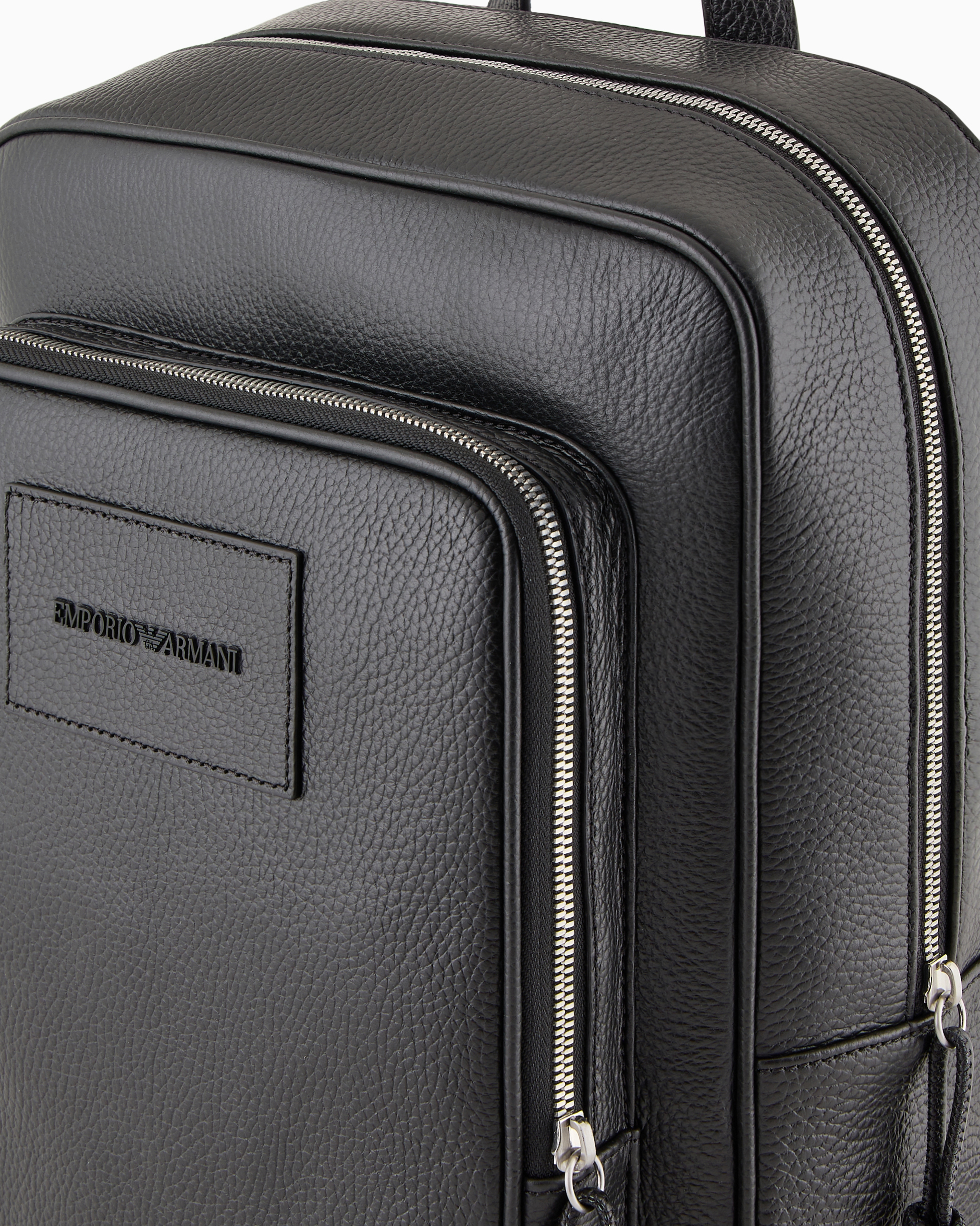 Emporio Armani - Tumbled-leather backpack with laptop compartment, Man, Black, Size: TU