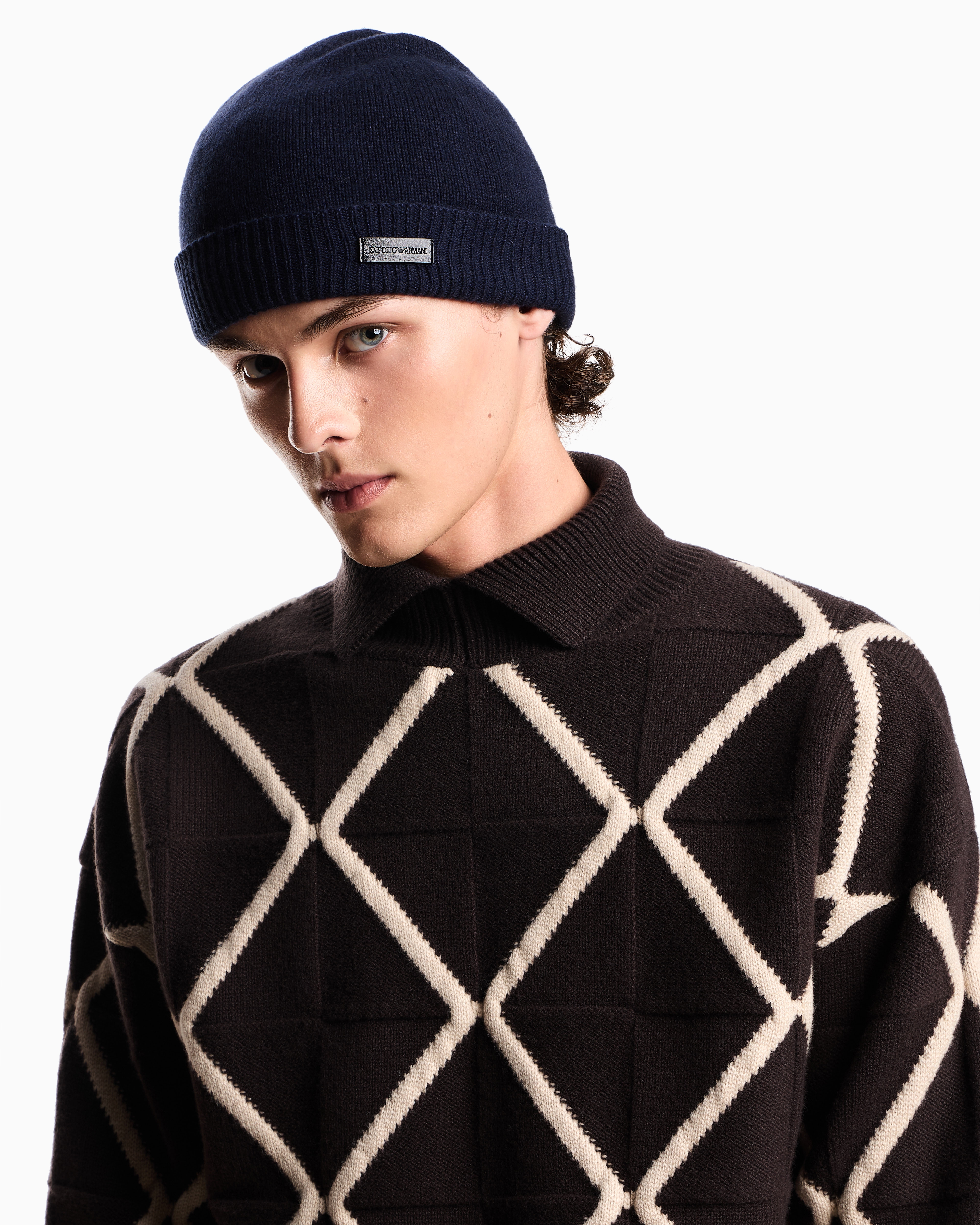 Emporio Armani - Pure cashmere beanie, Man, Navy Blue, Size: