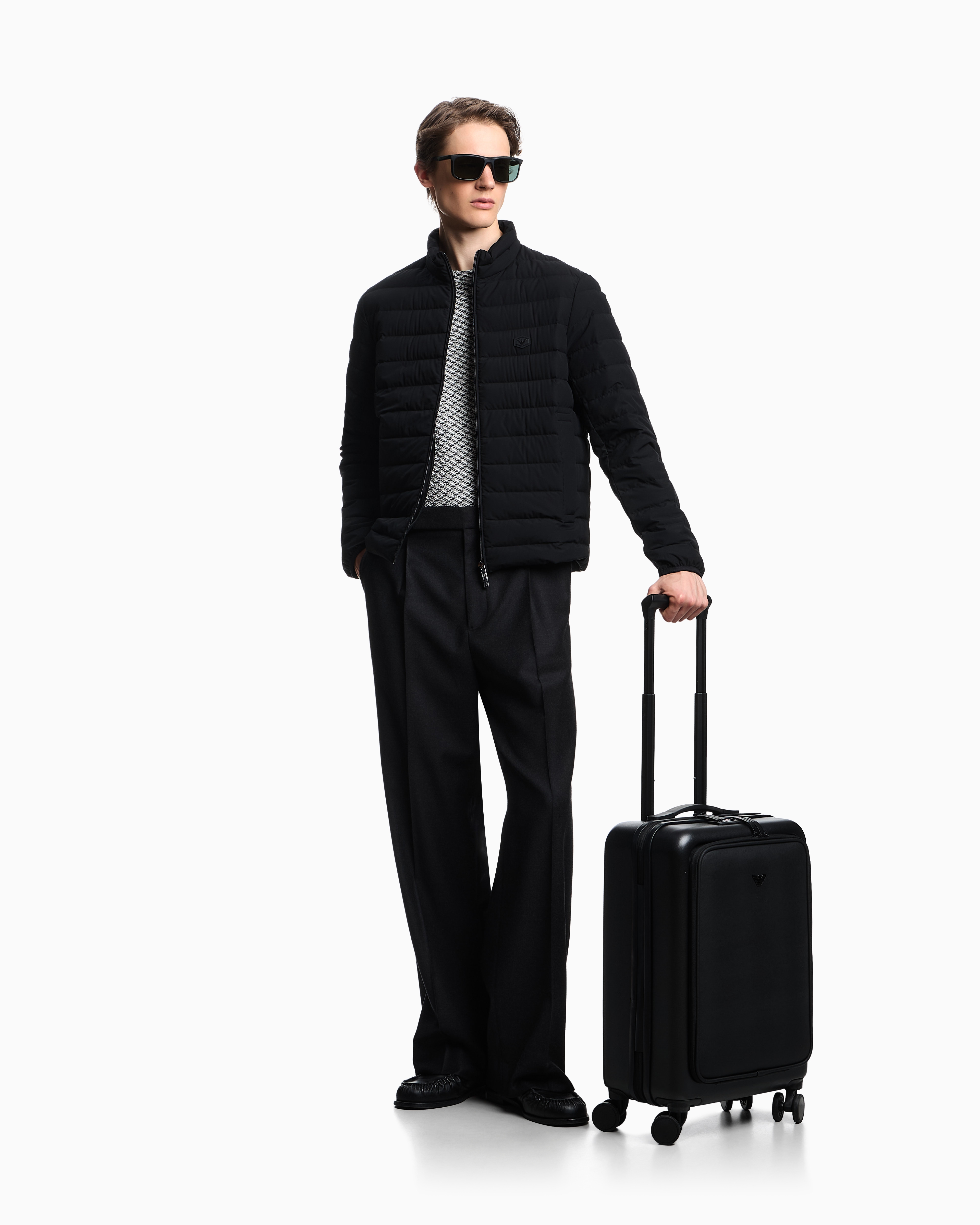 Emporio Armani - ABS carry-on case with Saffiano detail and eagle plate, Man, Black, Size: TU
