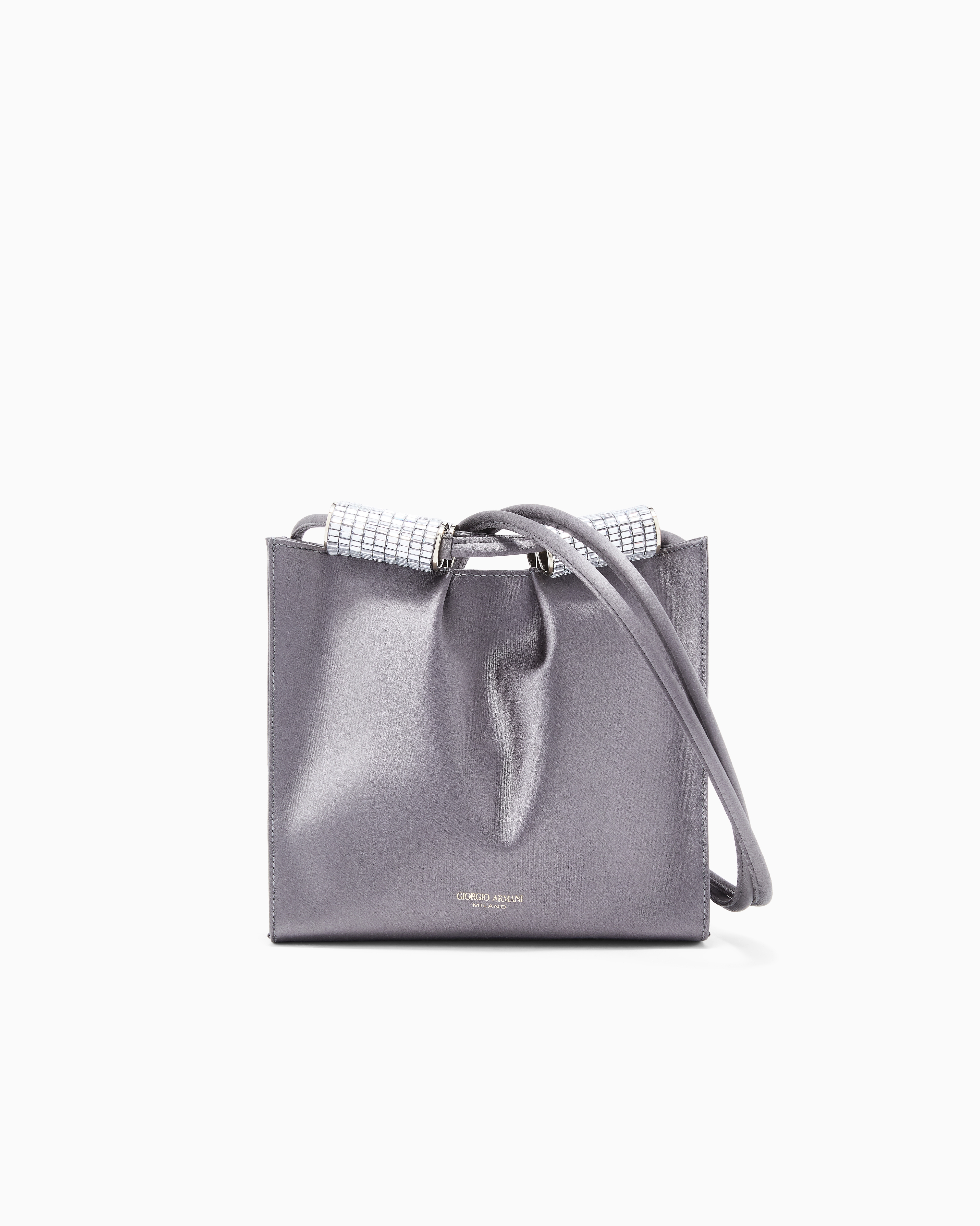 Giorgio Armani Grey Satin Shoulder Bag With Rhinestone Detail