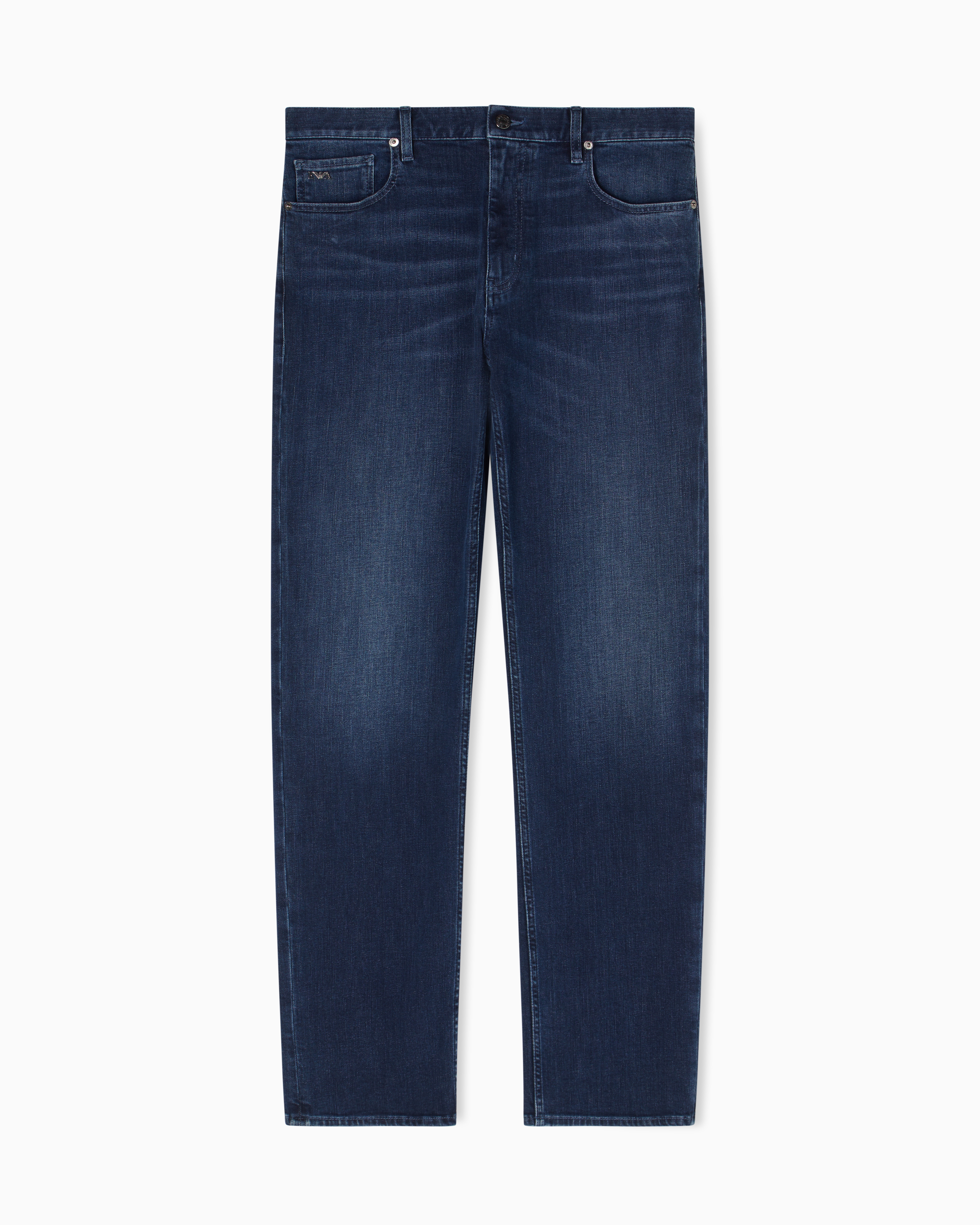 Emporio Armani Men's Blue J76 Straight-Fit, Washed, 11.5-Oz Comfort-Denim Jeans