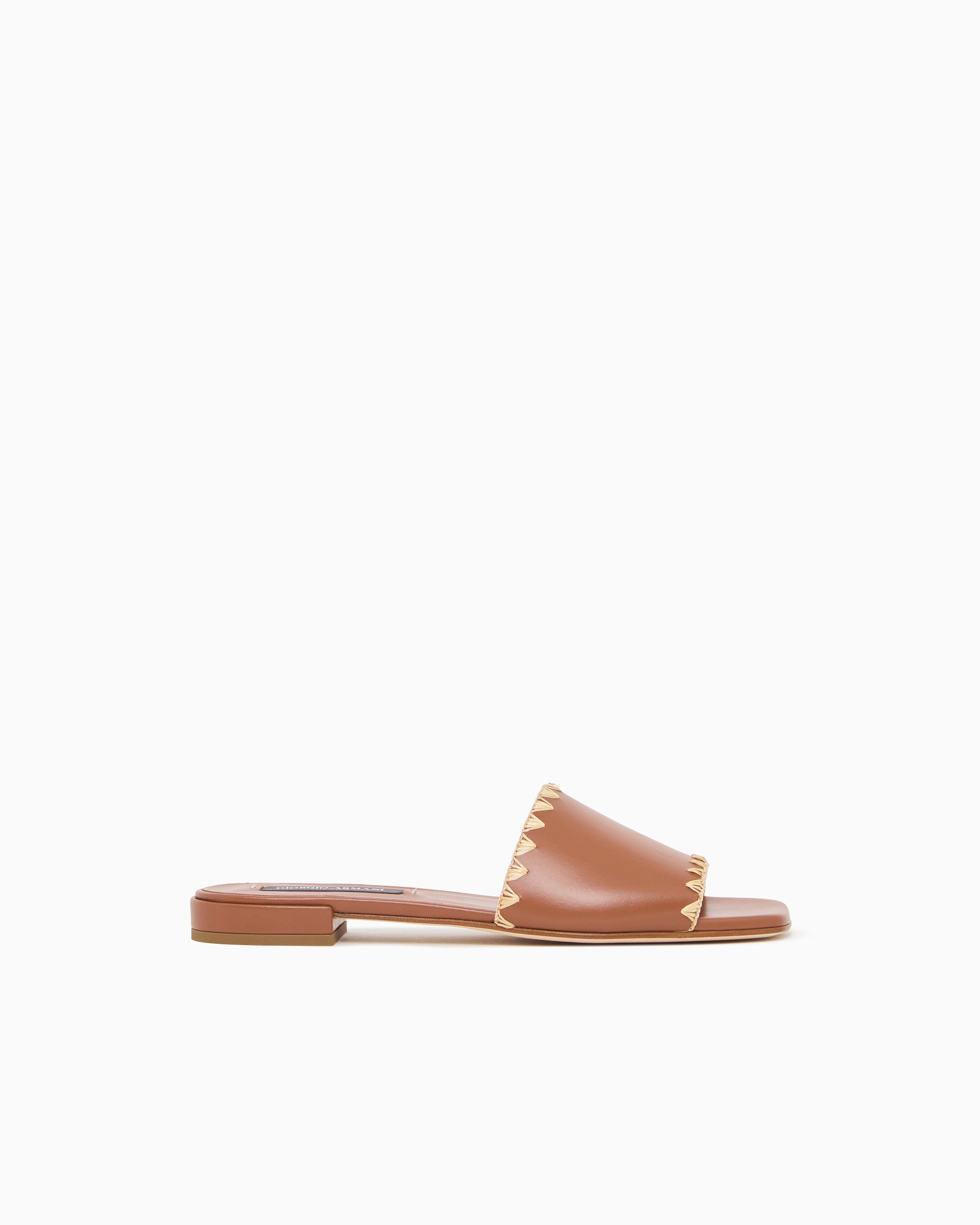 Giorgio Armani Brown Leather Sandals With Raffia Detail