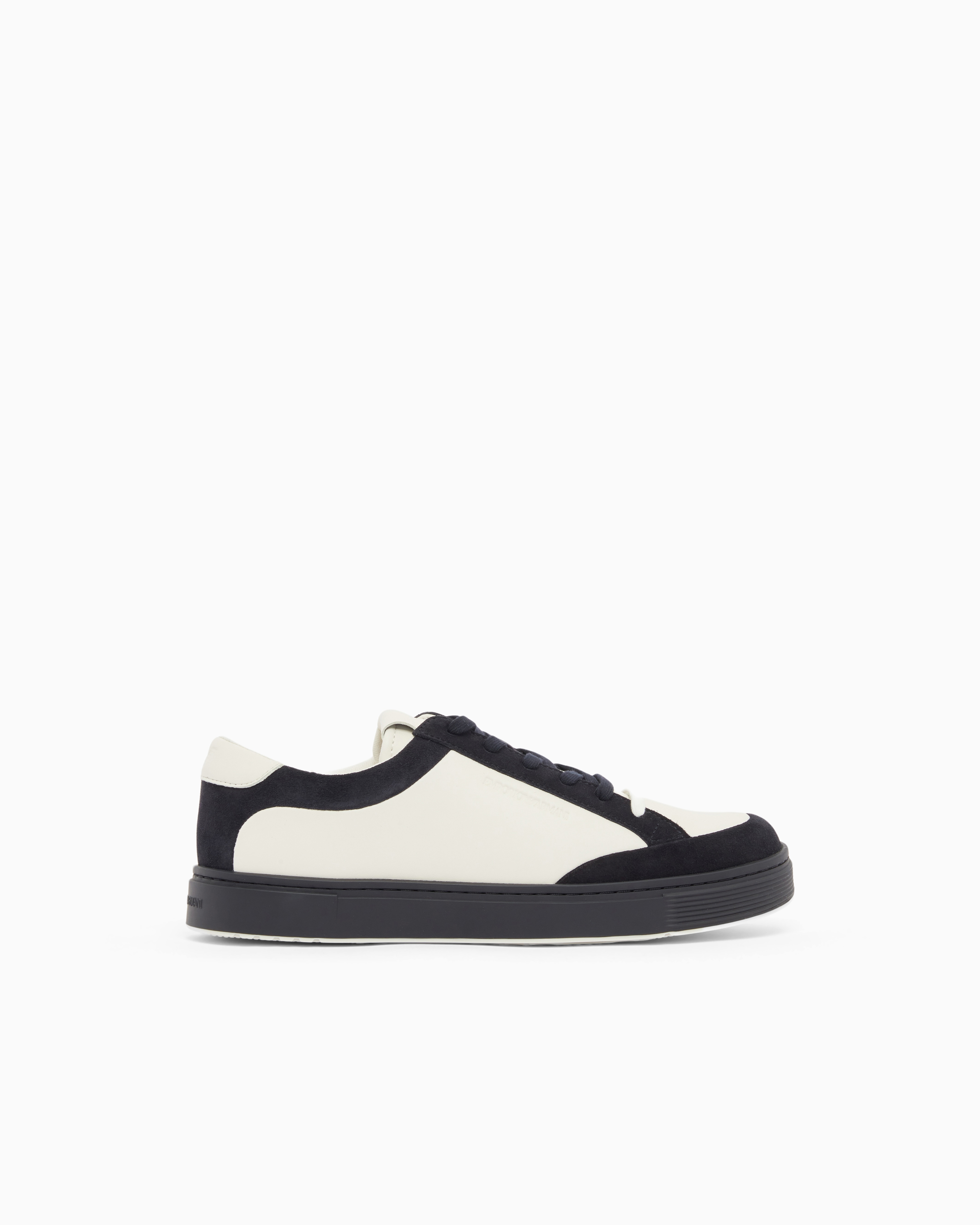 Emporio Armani Navy Blue Leather Sneakers With Suede Details
