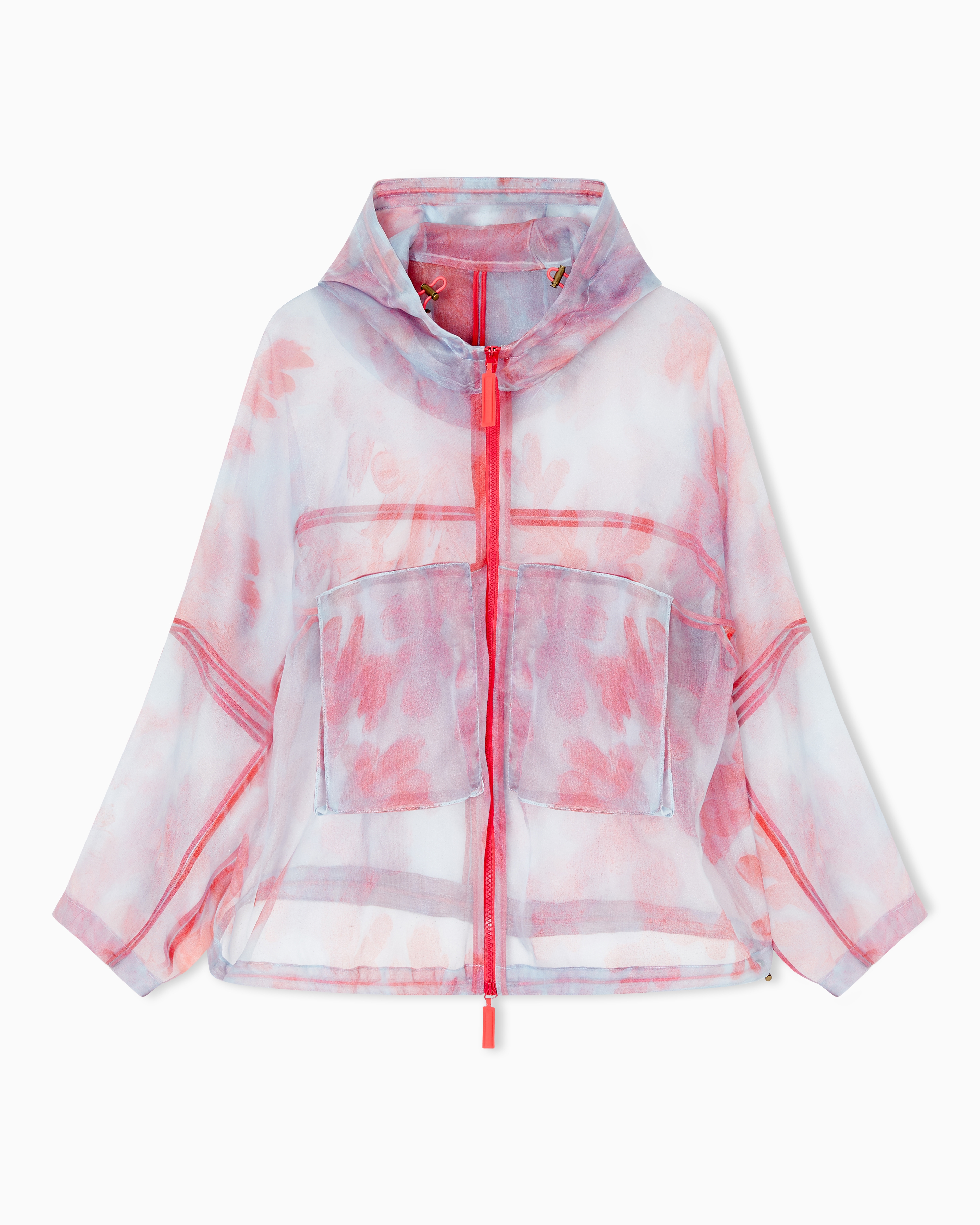 Giorgio Armani Light Blue Printed Silk Organza Hooded Blouson