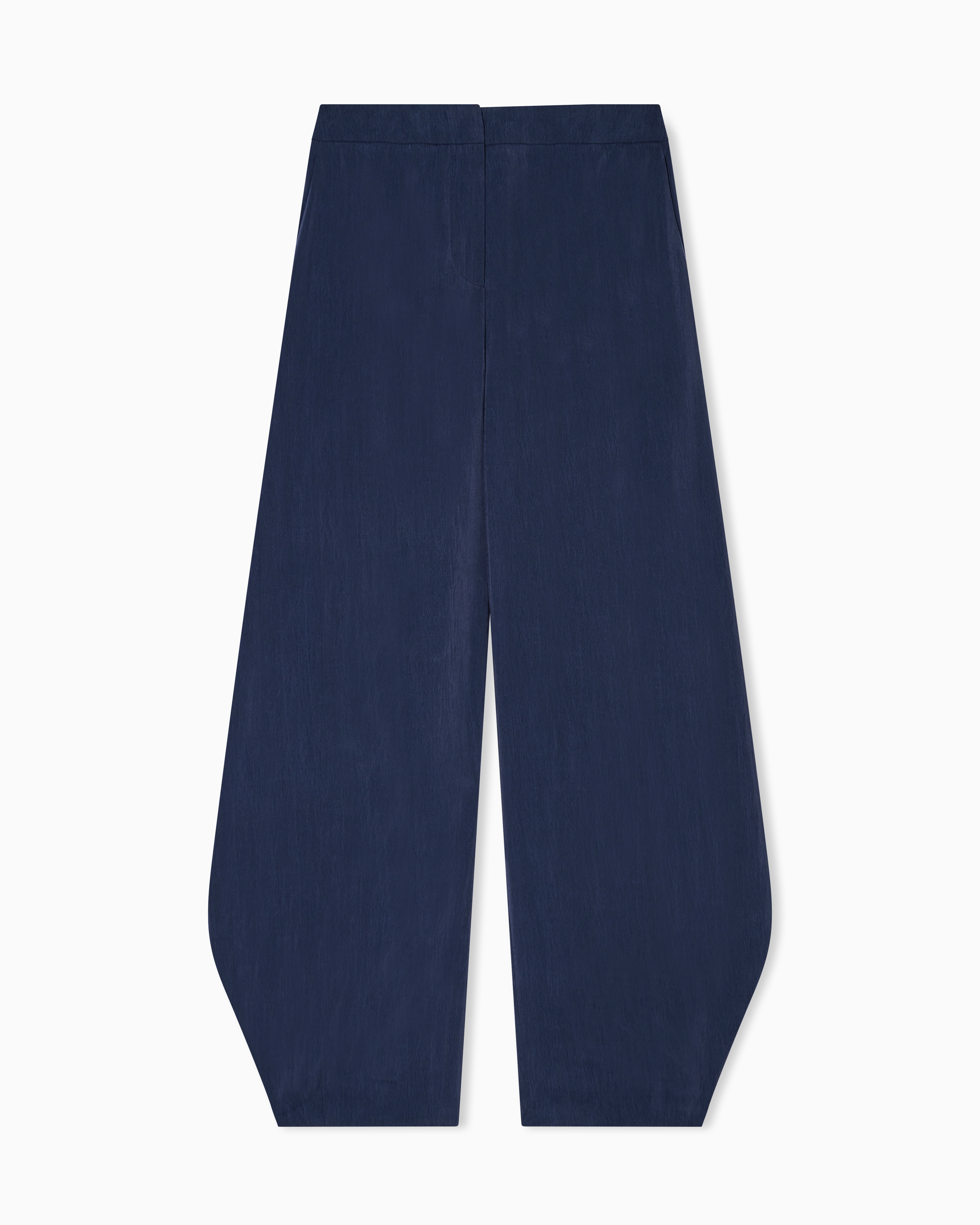 Giorgio Armani Navy Blue Washed Silk Trousers With Rounded Hem