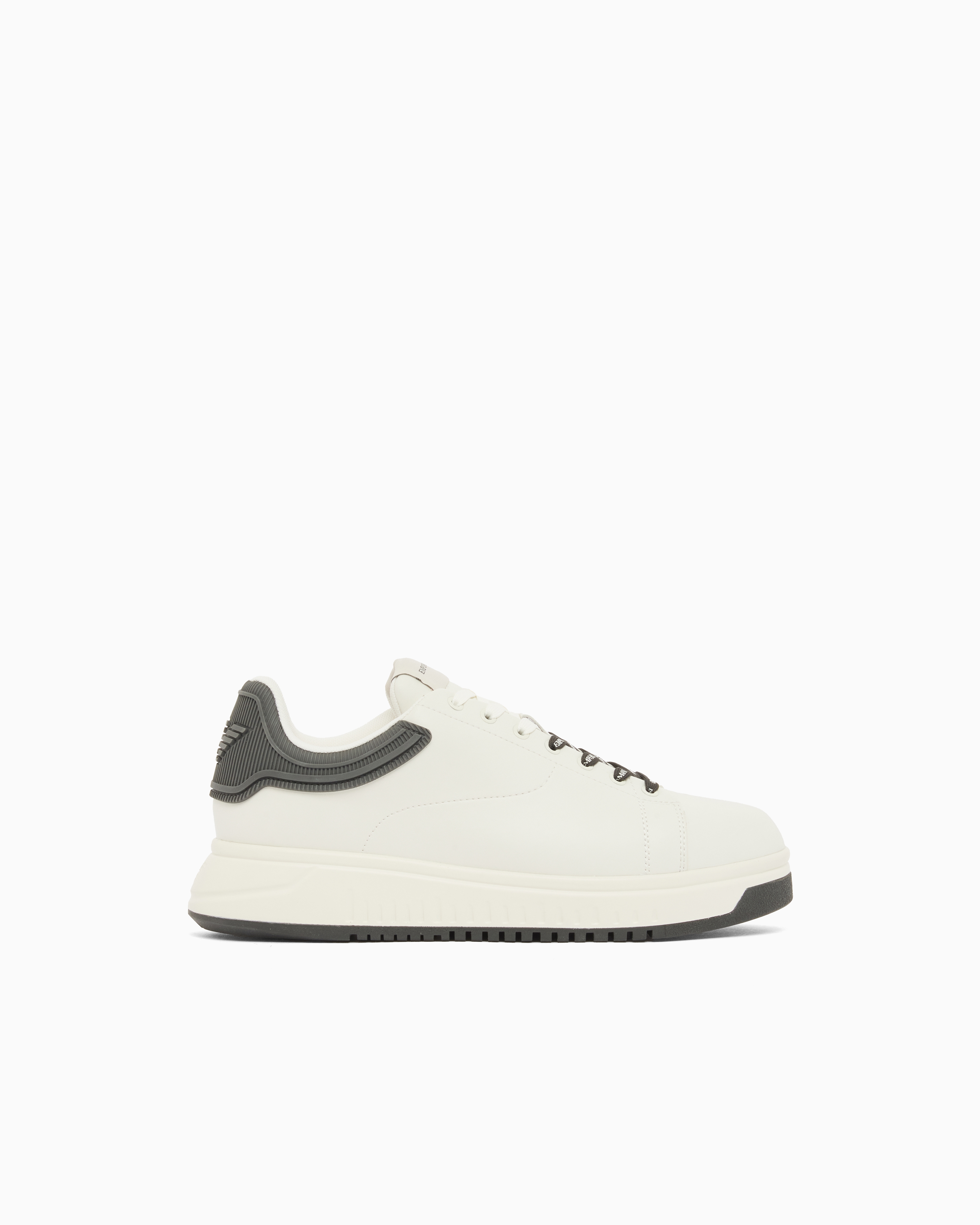 Emporio Armani Grey Leather Sneakers With Rubber Back Knurled Sole