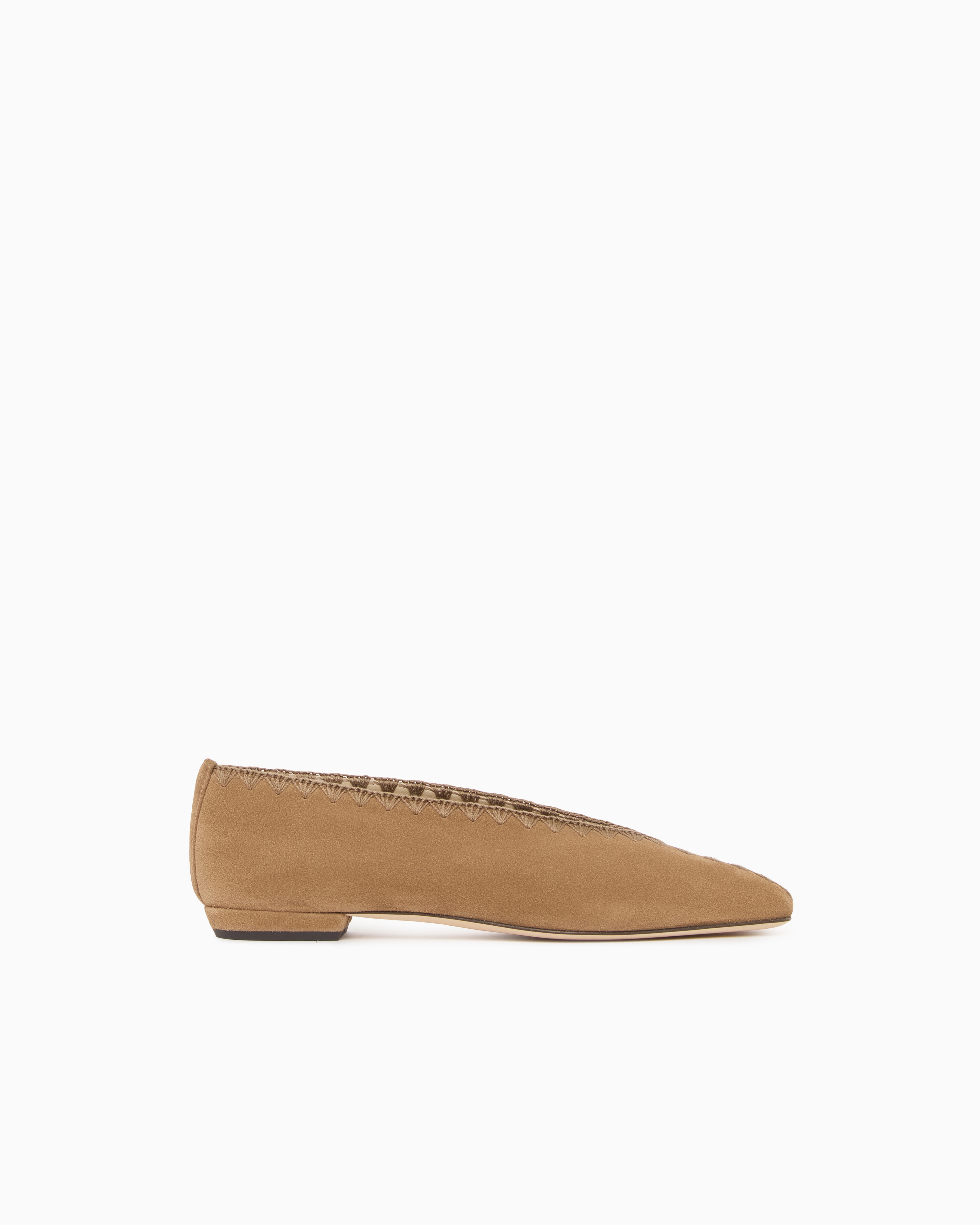 Giorgio Armani Camel Suede Ballerinas With Embroidery