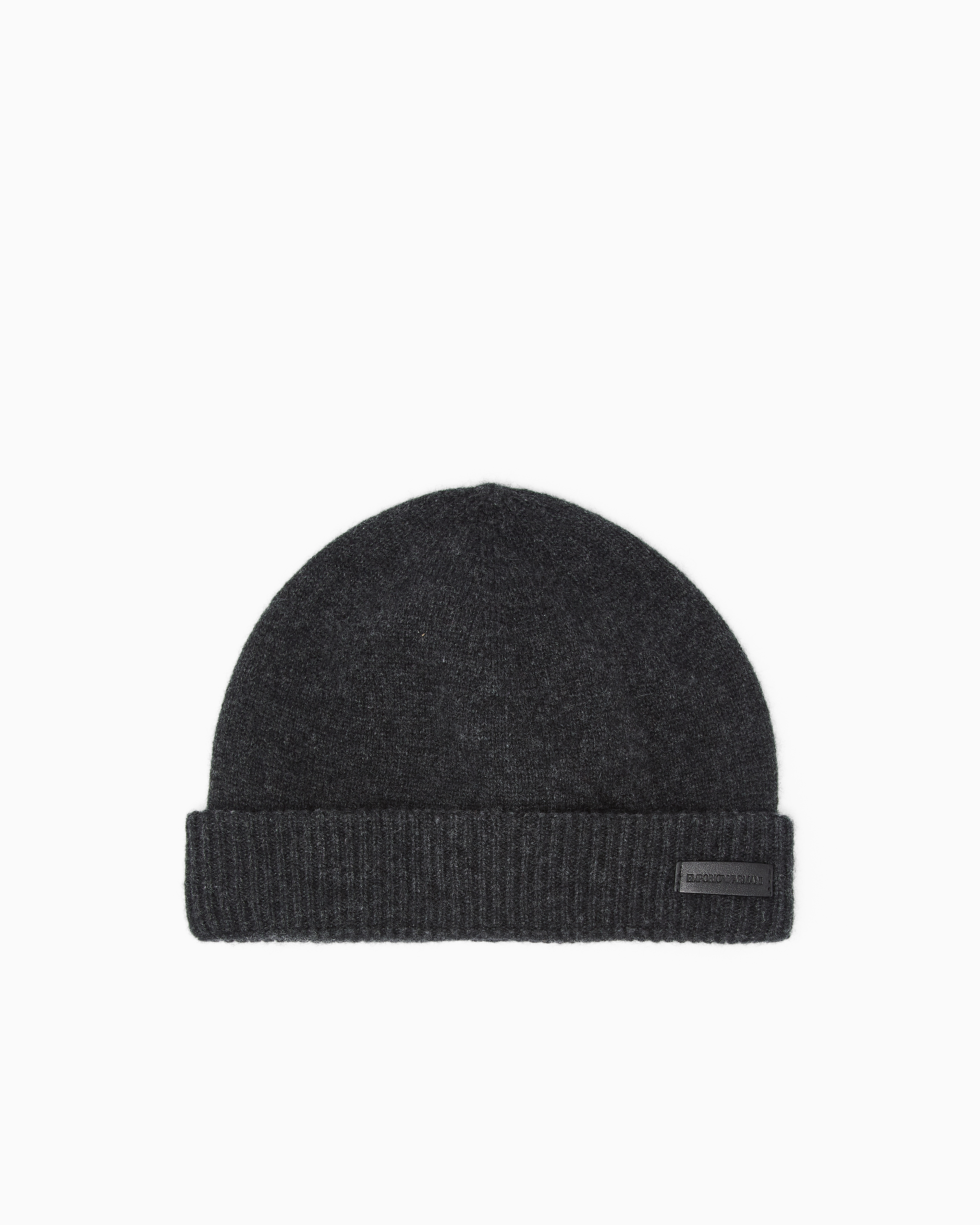 Emporio Armani Grey Pure Cashmere Beanie With Ribbed Cuff Essential