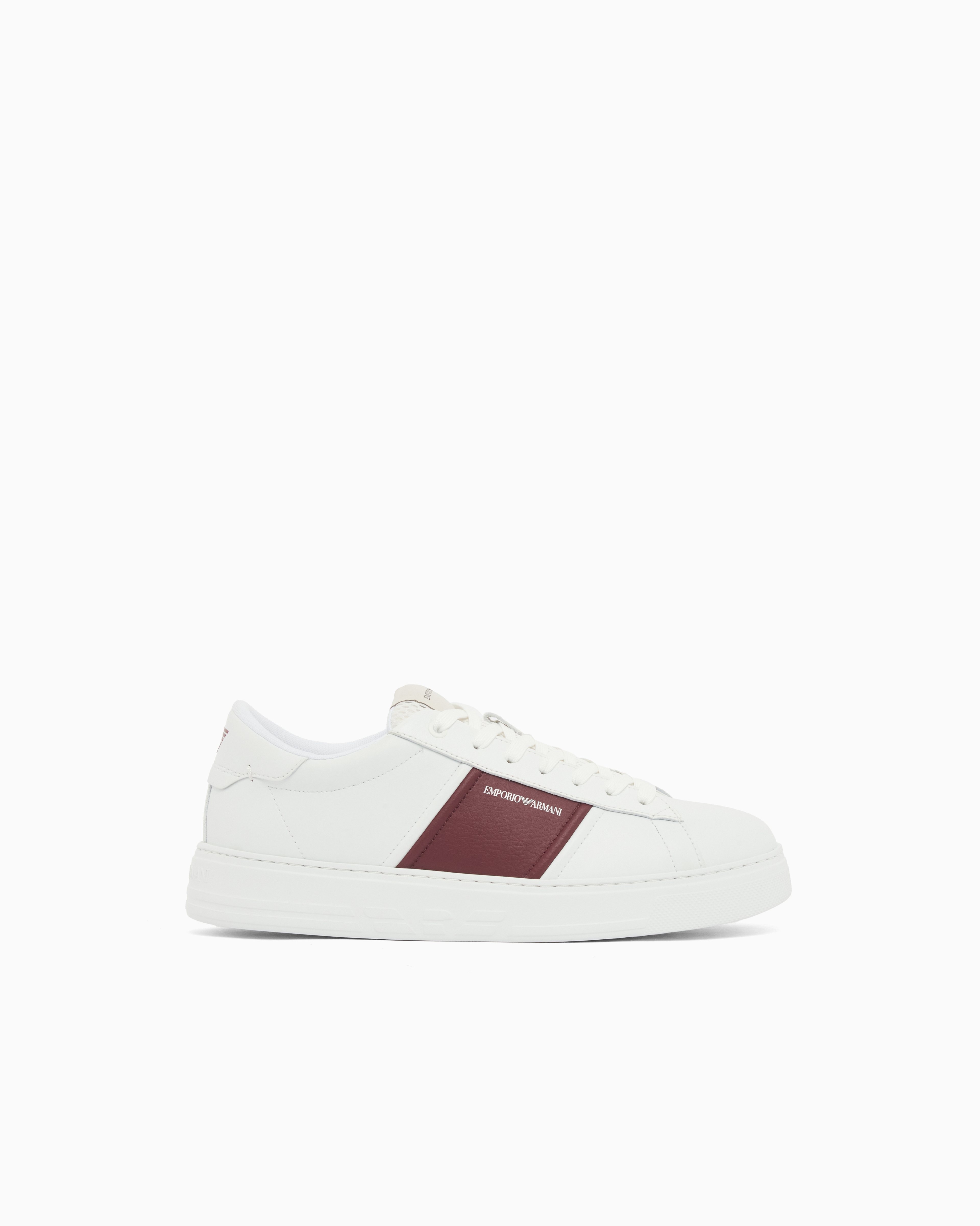 Emporio Armani White Leather Sneakers With An Embossed Logo And Contrasting Panel