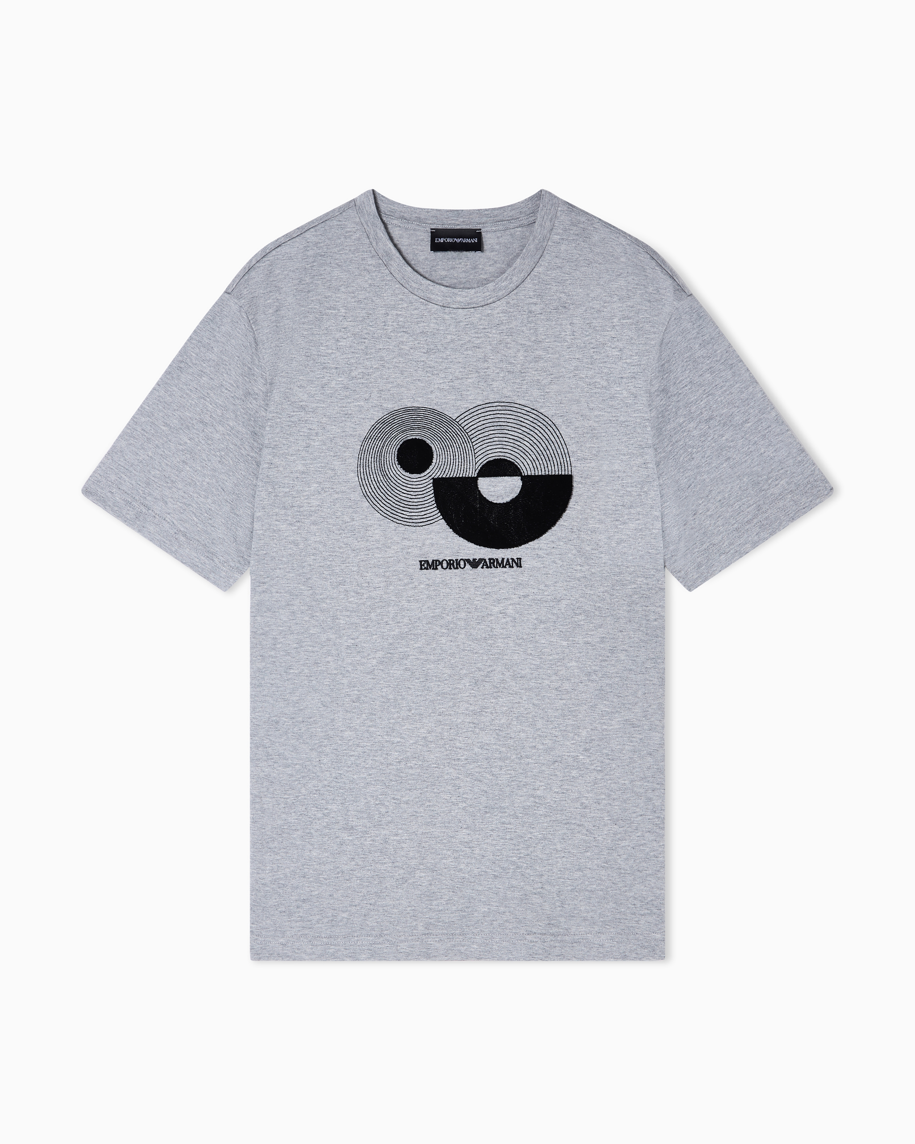 Emporio Armani Grey Jersey T-Shirt With Op-Art Embroidery