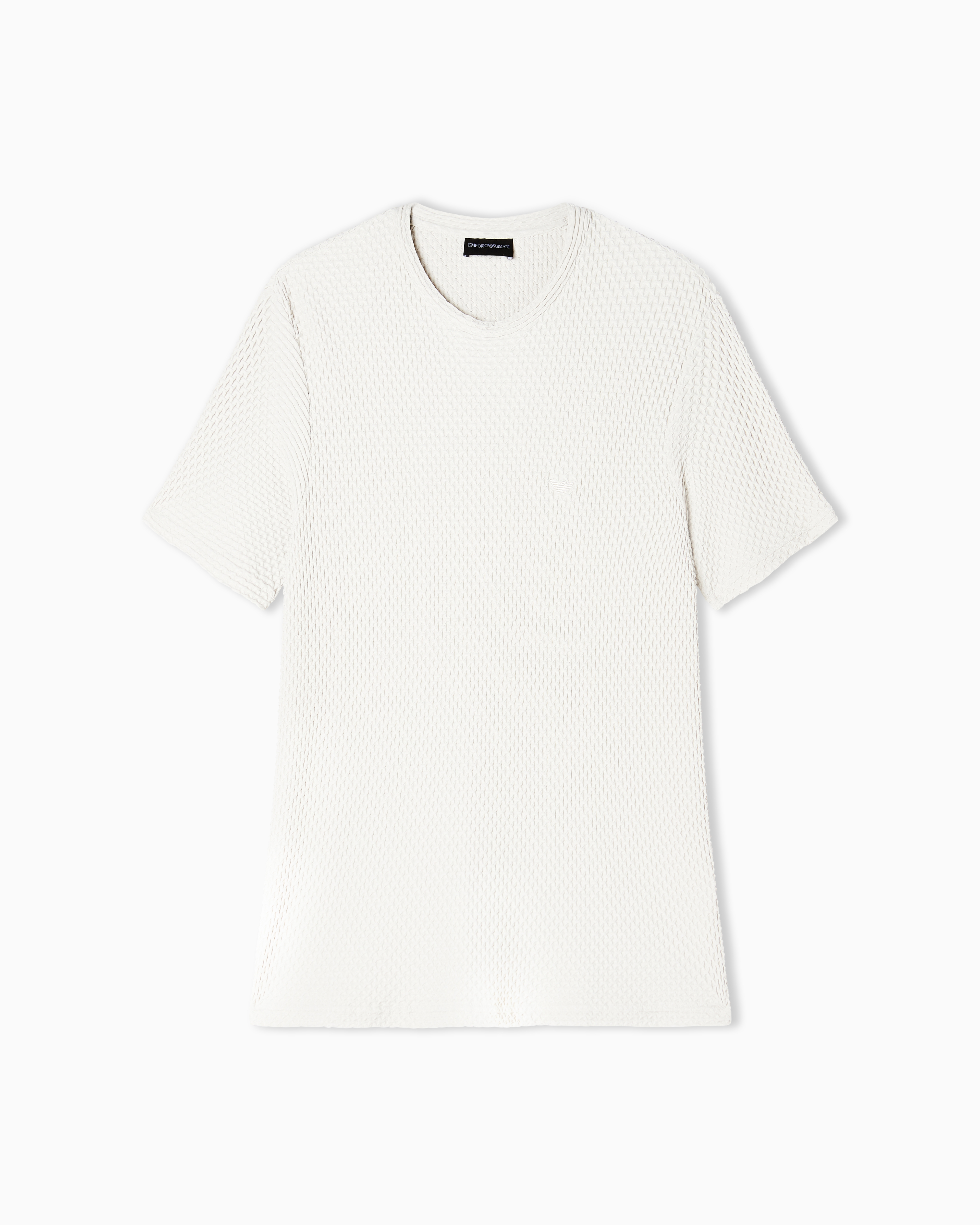 Emporio Armani Beige T-Shirt In Embossed Two-Way Stretch Jersey