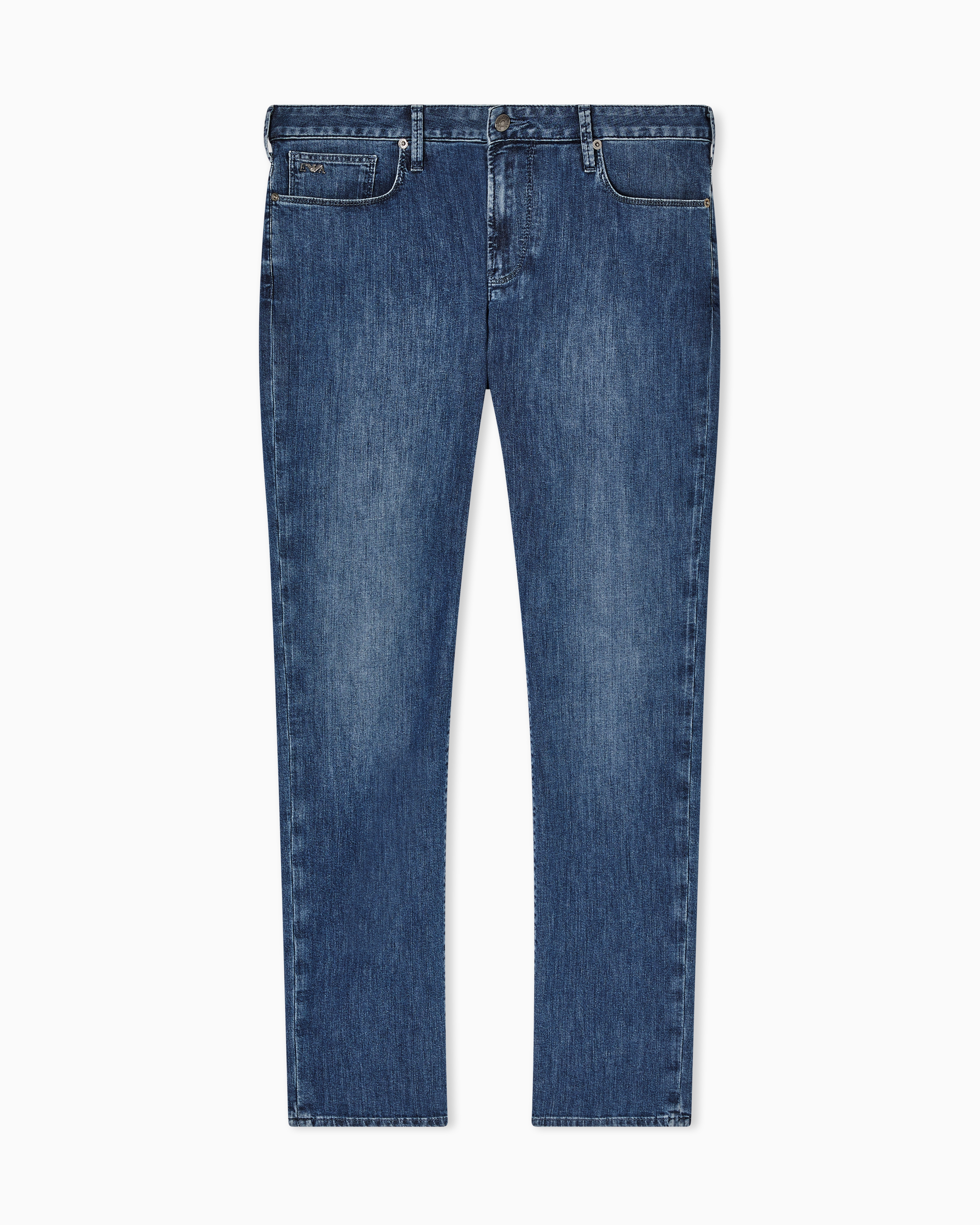 Emporio Armani Men's Blue J06 Slim-Fit, Lightly Worn-Look 8-Oz Denim Jeans