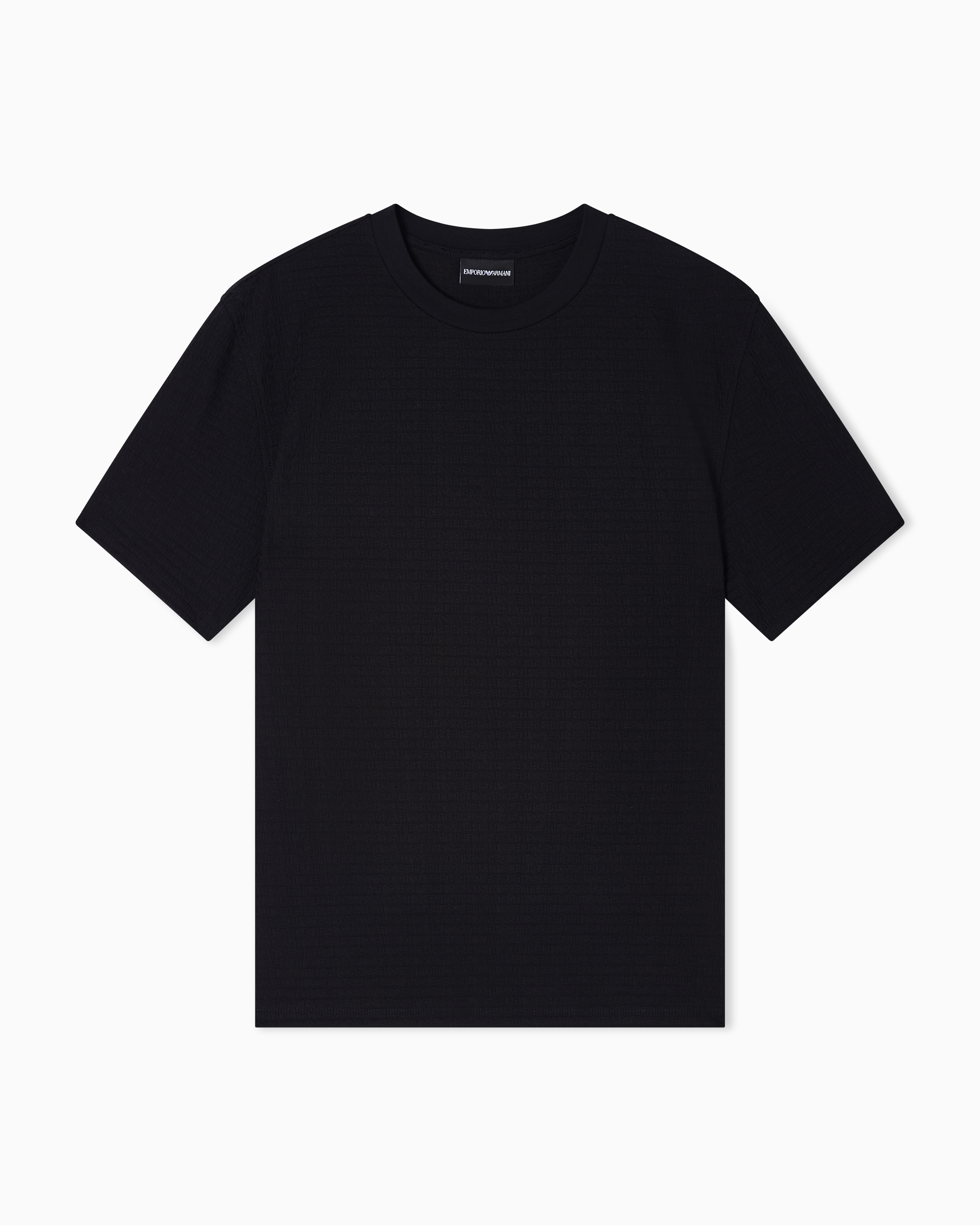 Emporio Armani Men's Black Jersey T-Shirt With All-Over Jacquard Lettering