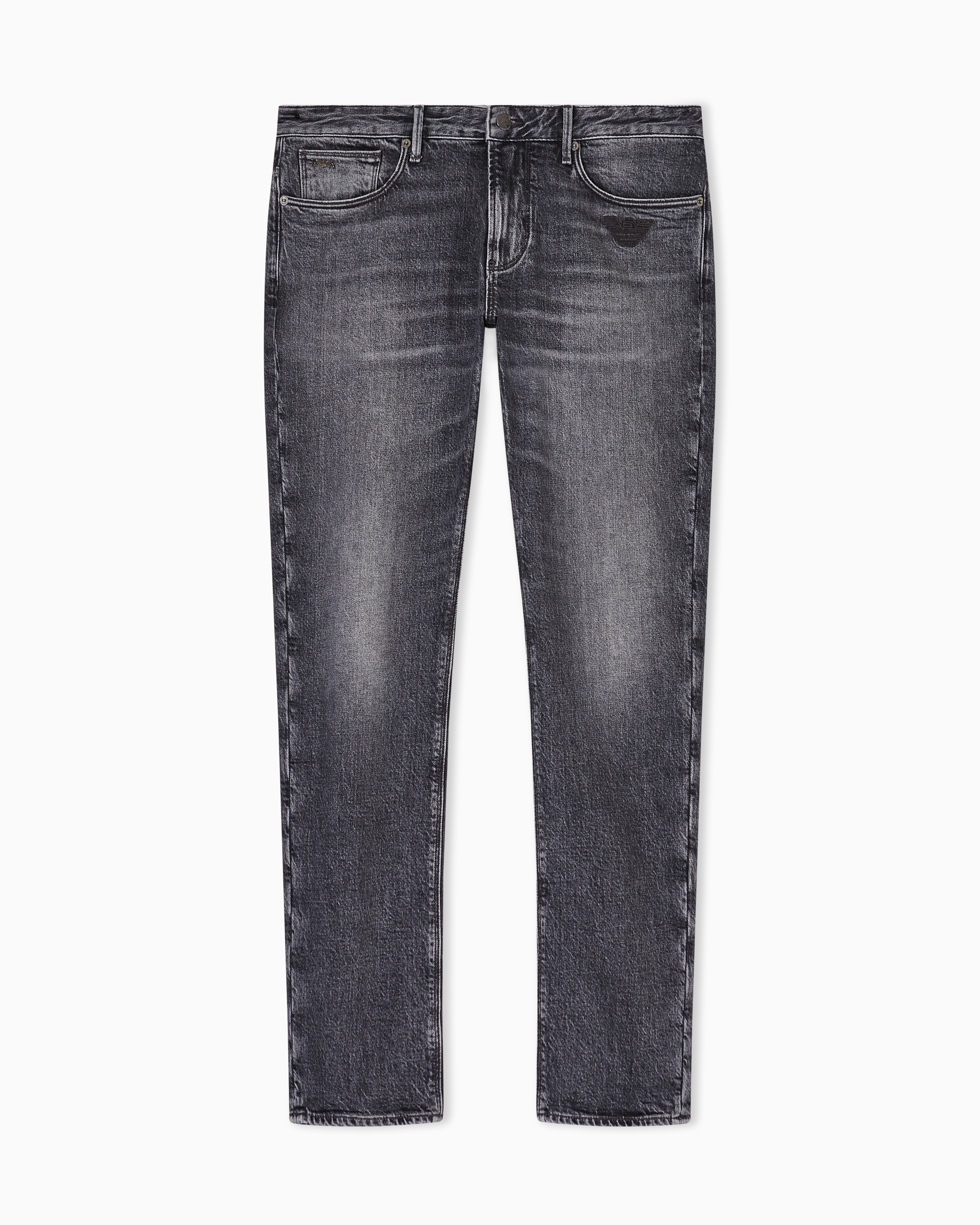 Emporio Armani Men's Grey J06 Slim-Fit Washed Denim Jeans With Eagle Embroidery