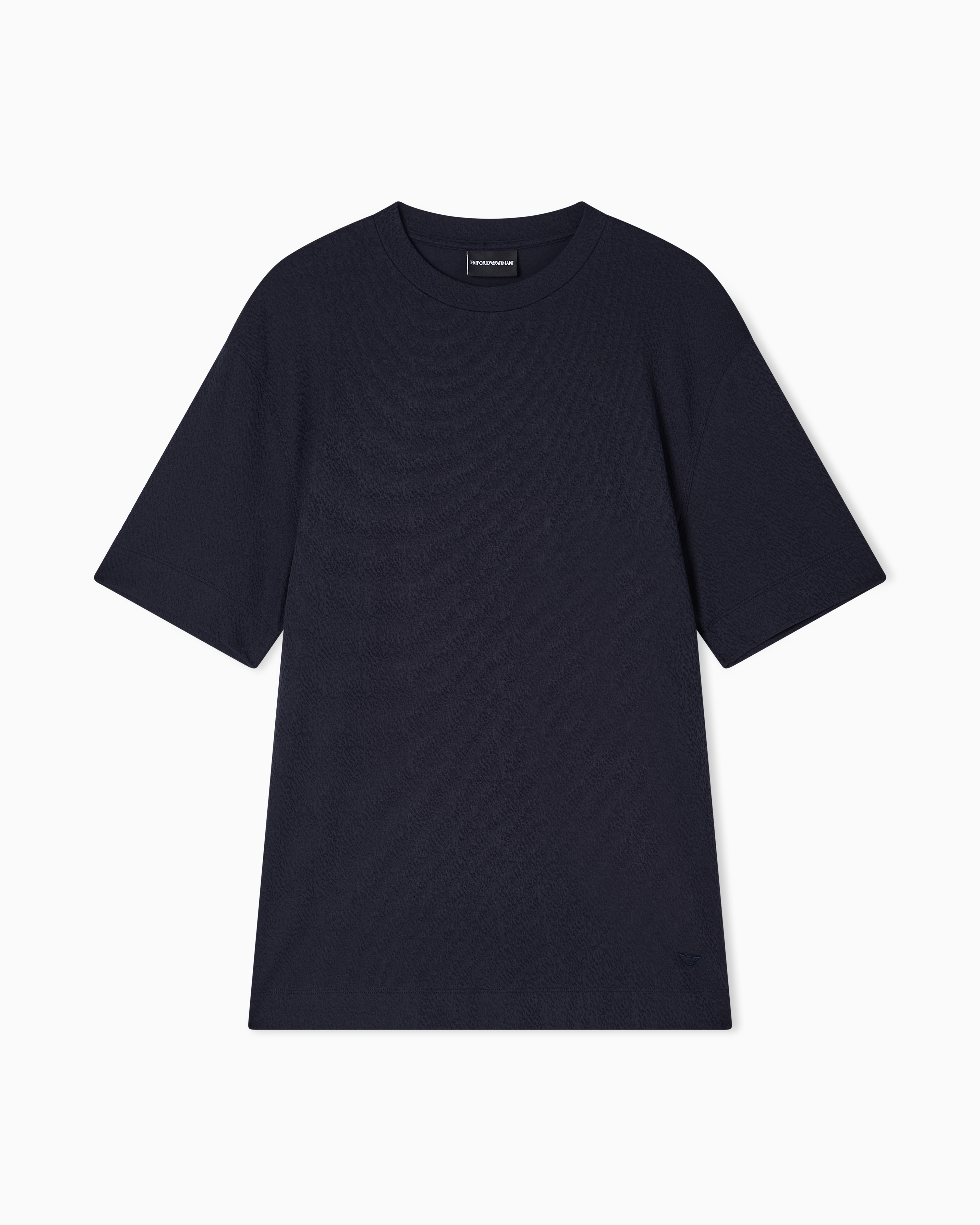 Emporio Armani Navy Blue Intarsia-Effect Jacquard Jersey T-Shirt