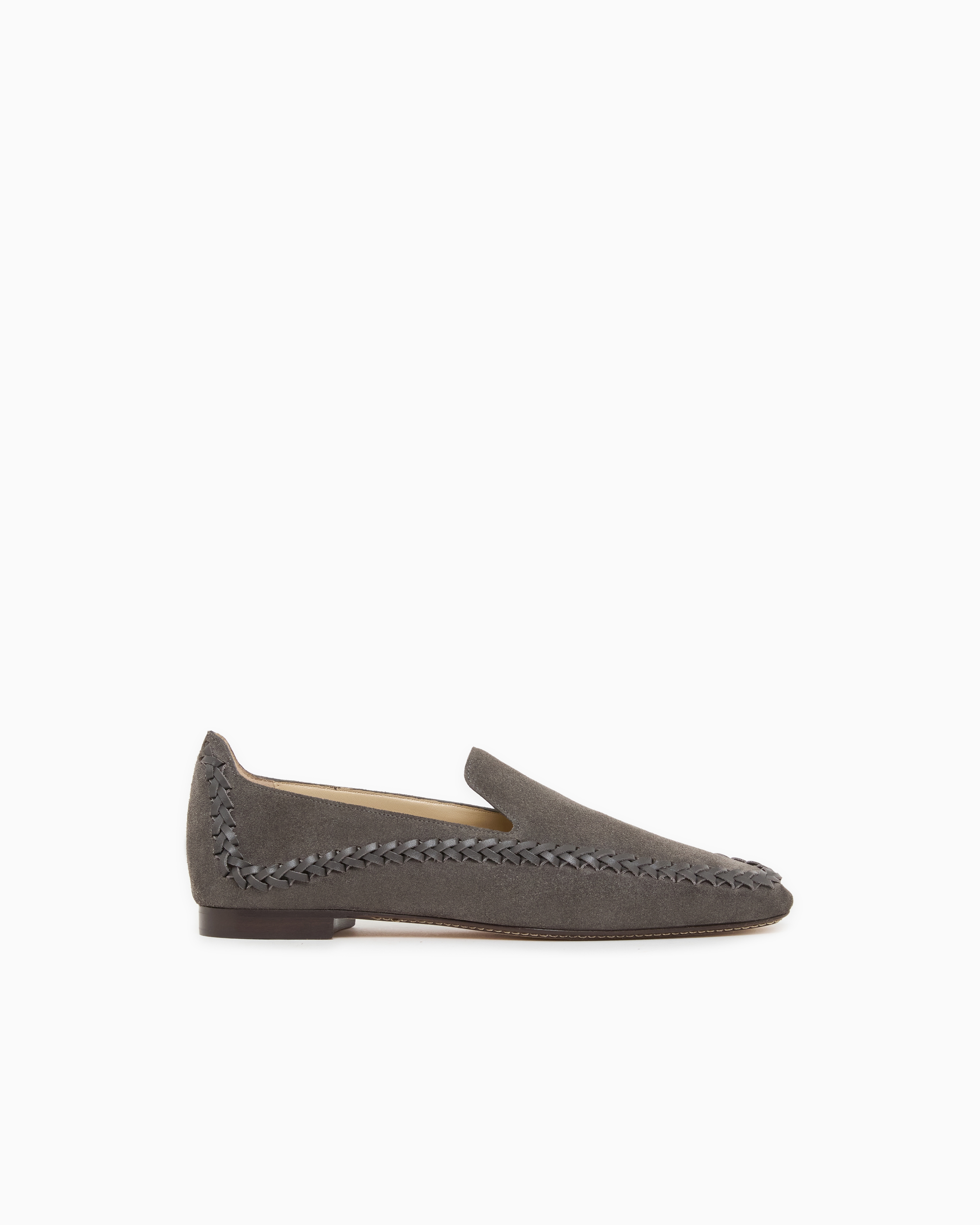 Giorgio Armani Grey Suede Slip-Ons With Interweaving