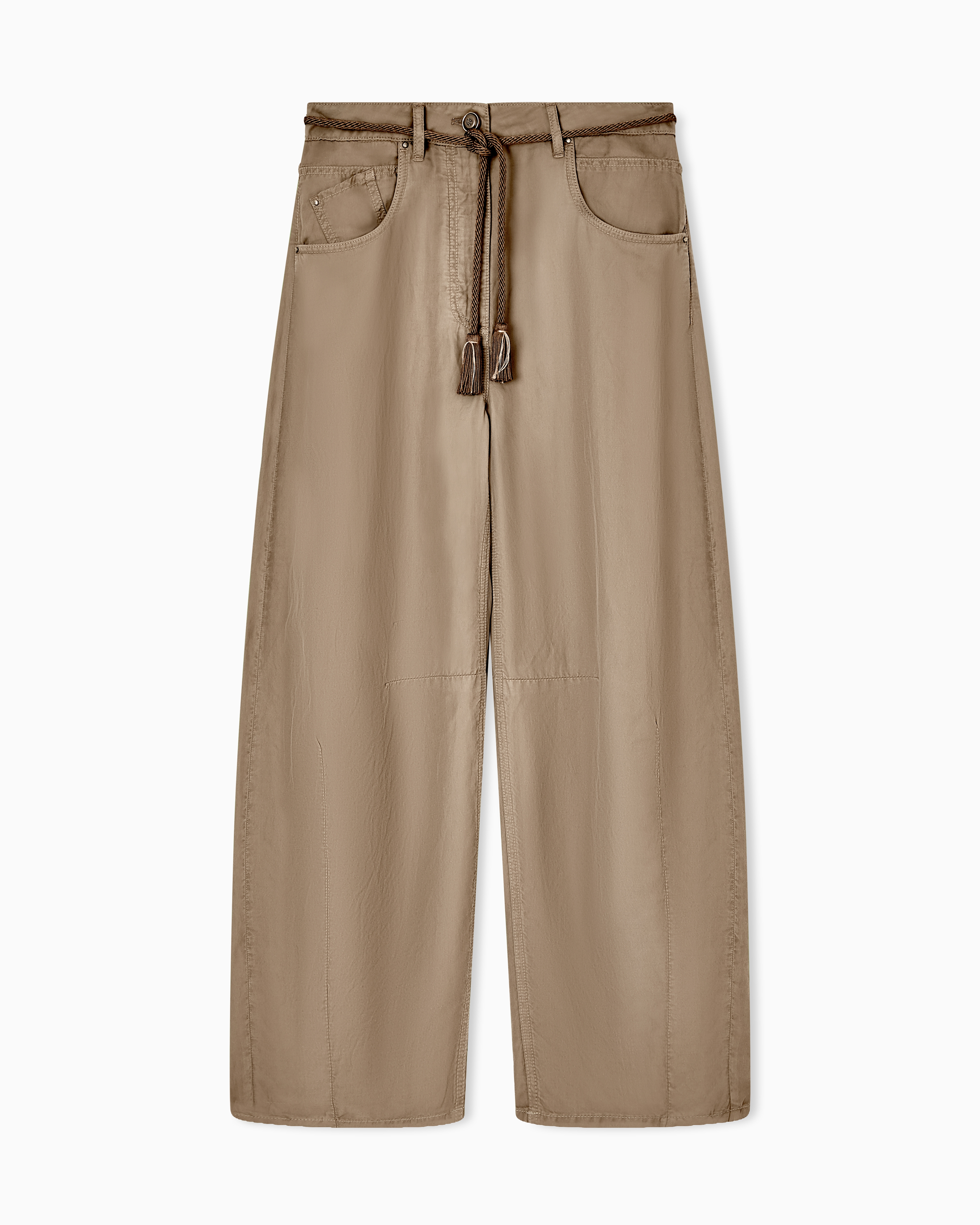 Giorgio Armani Brown Cupro And Linen Trousers With Belt Denim Collection