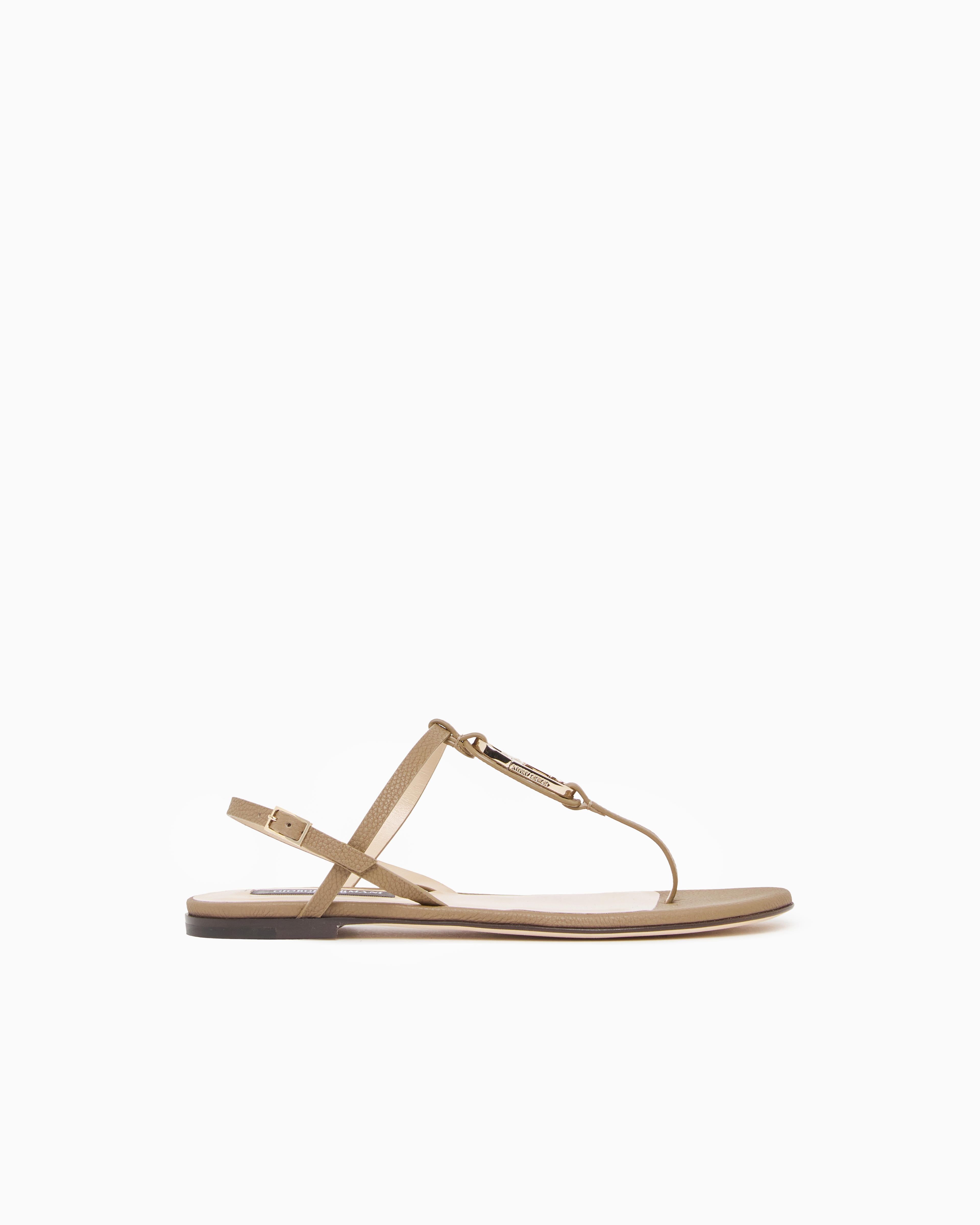 Giorgio Armani Camel Leather Flat Thong Sandals