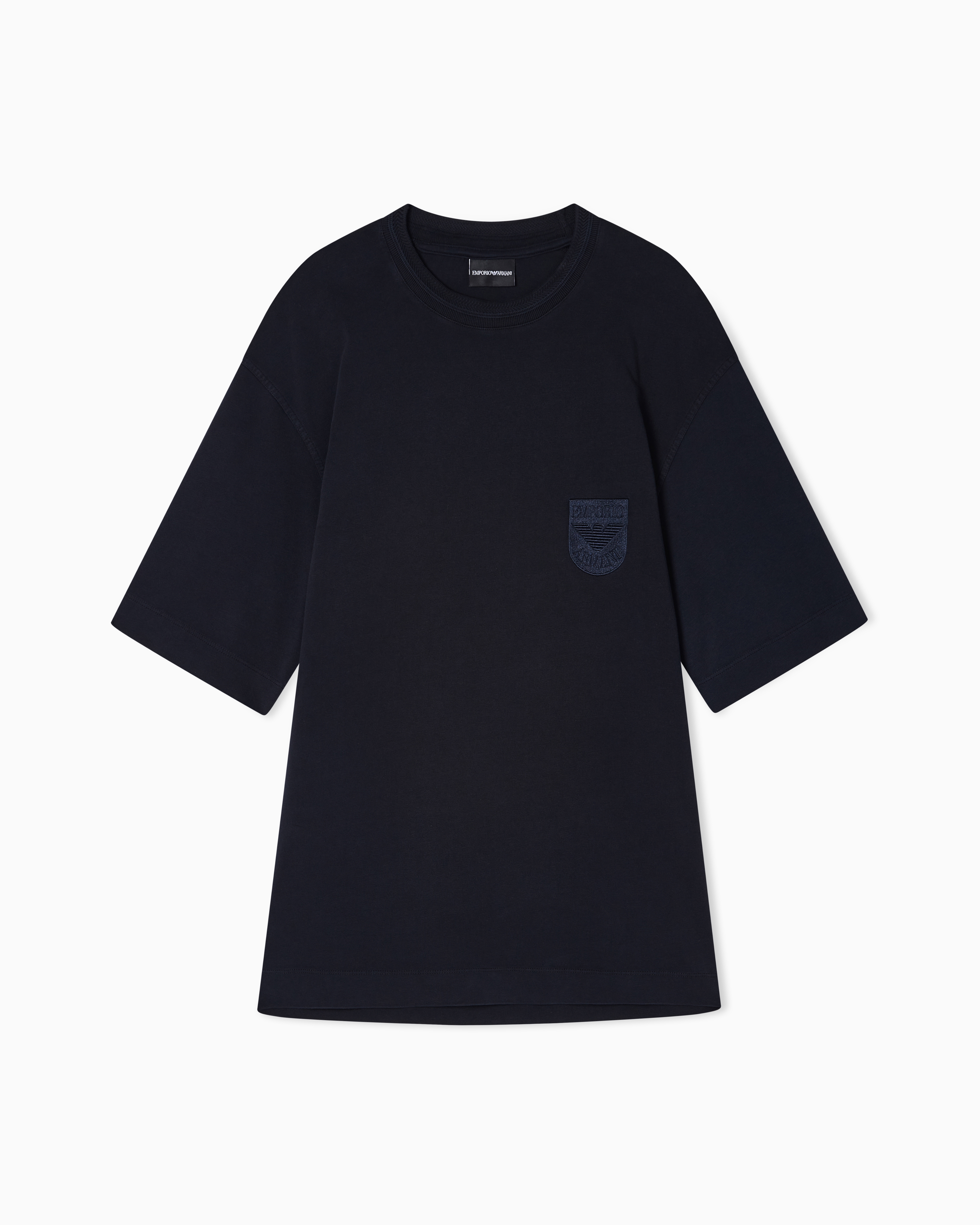 Emporio Armani Navy Blue Heavy Jersey T-Shirt With Shield Embroidery