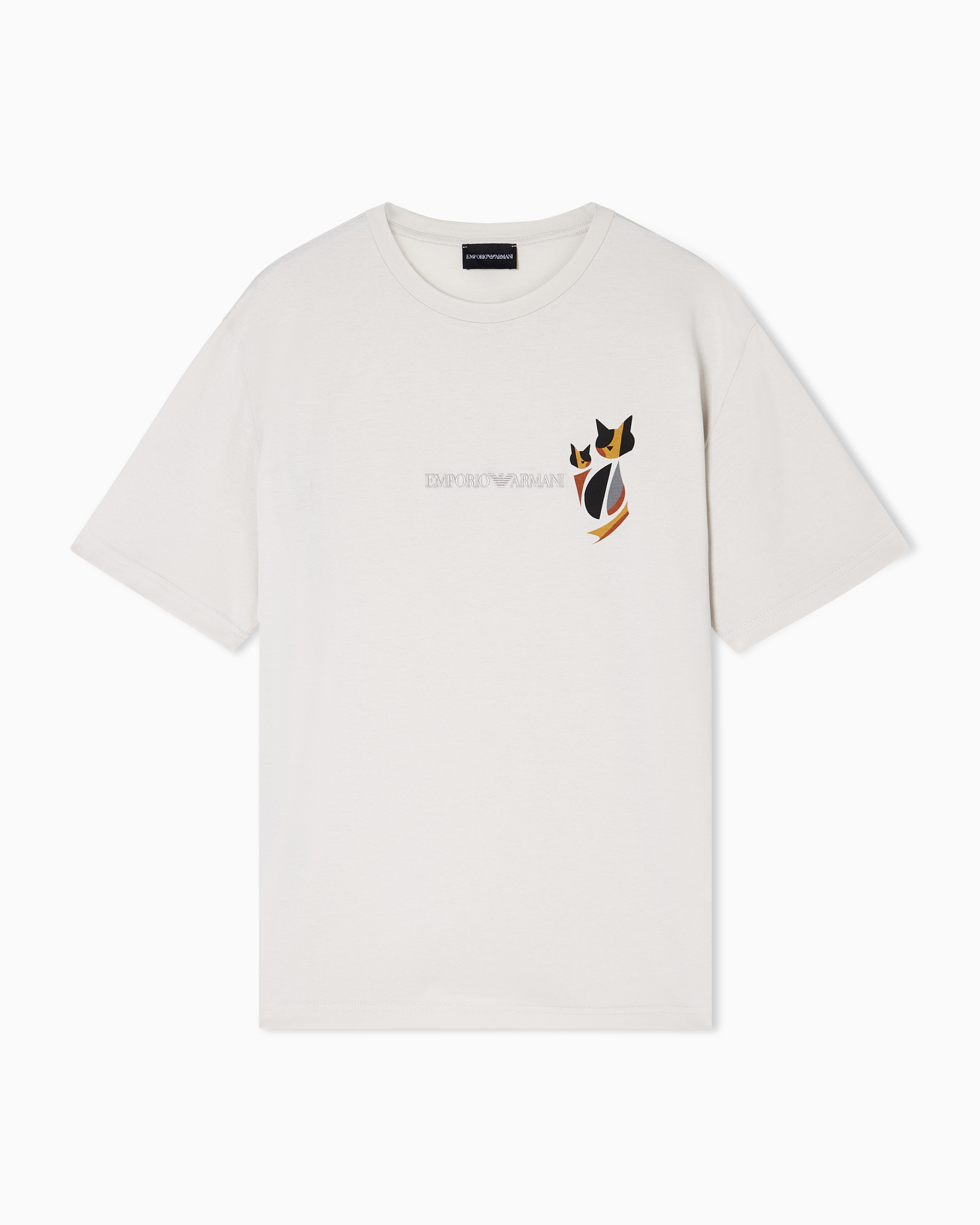 Emporio Armani T-Shirt In Jersey Ricamo Logo E Stampa Gatti Après