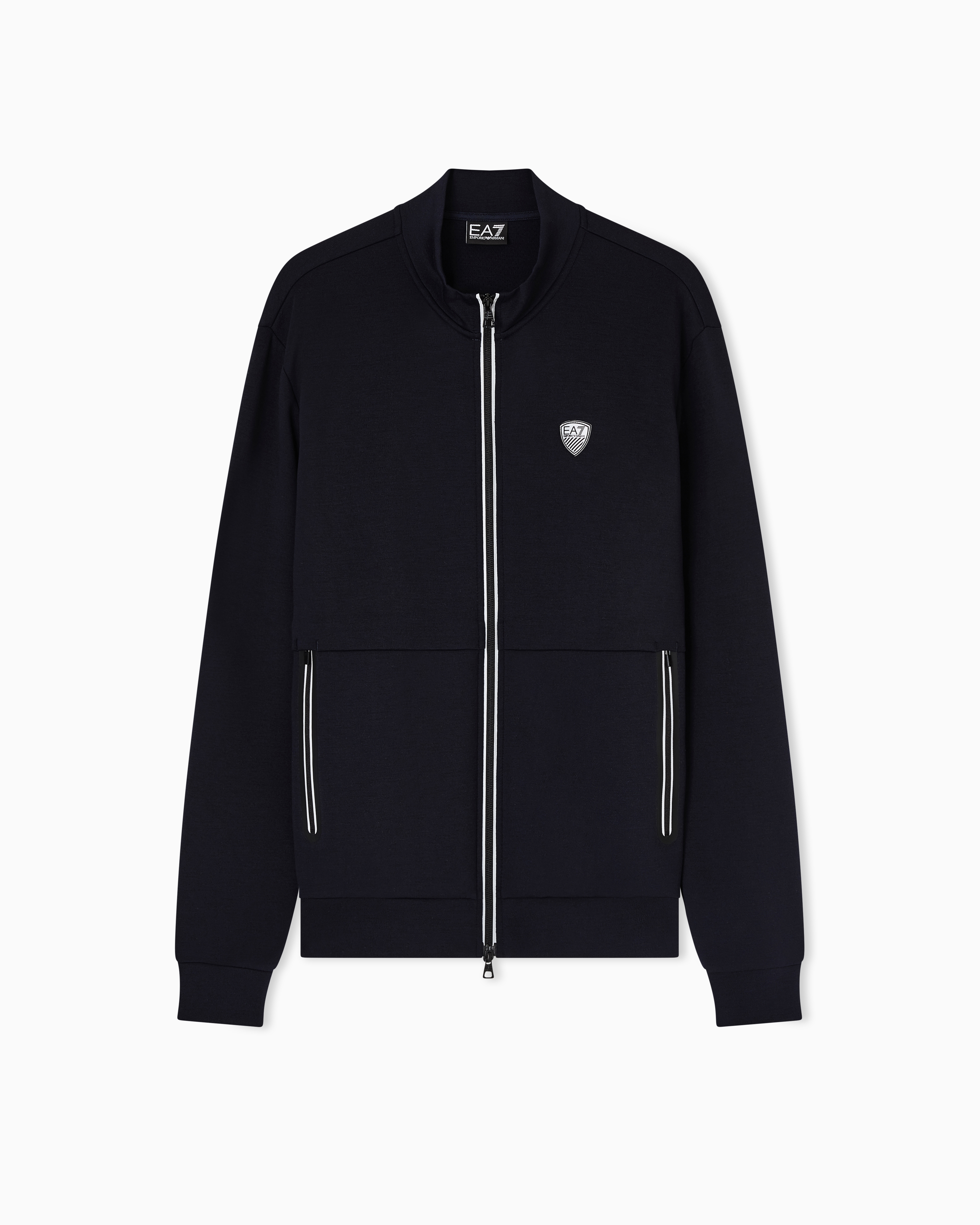 Ea7 Blue Stretch-Viscose Blend Zip-Up Sweatshirt