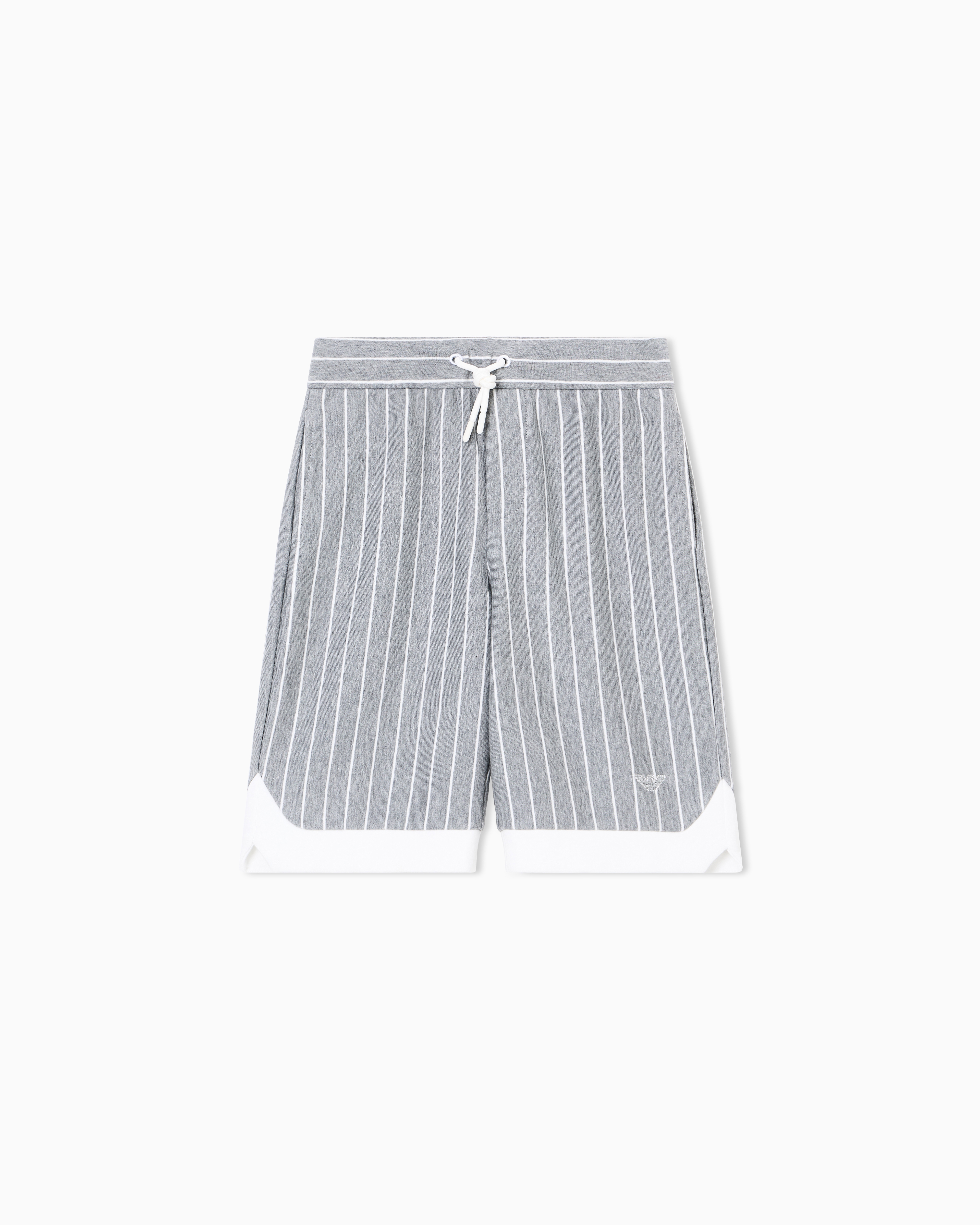 Emporio Armani Grey Striped Jersey Drawstring Bermuda Shorts