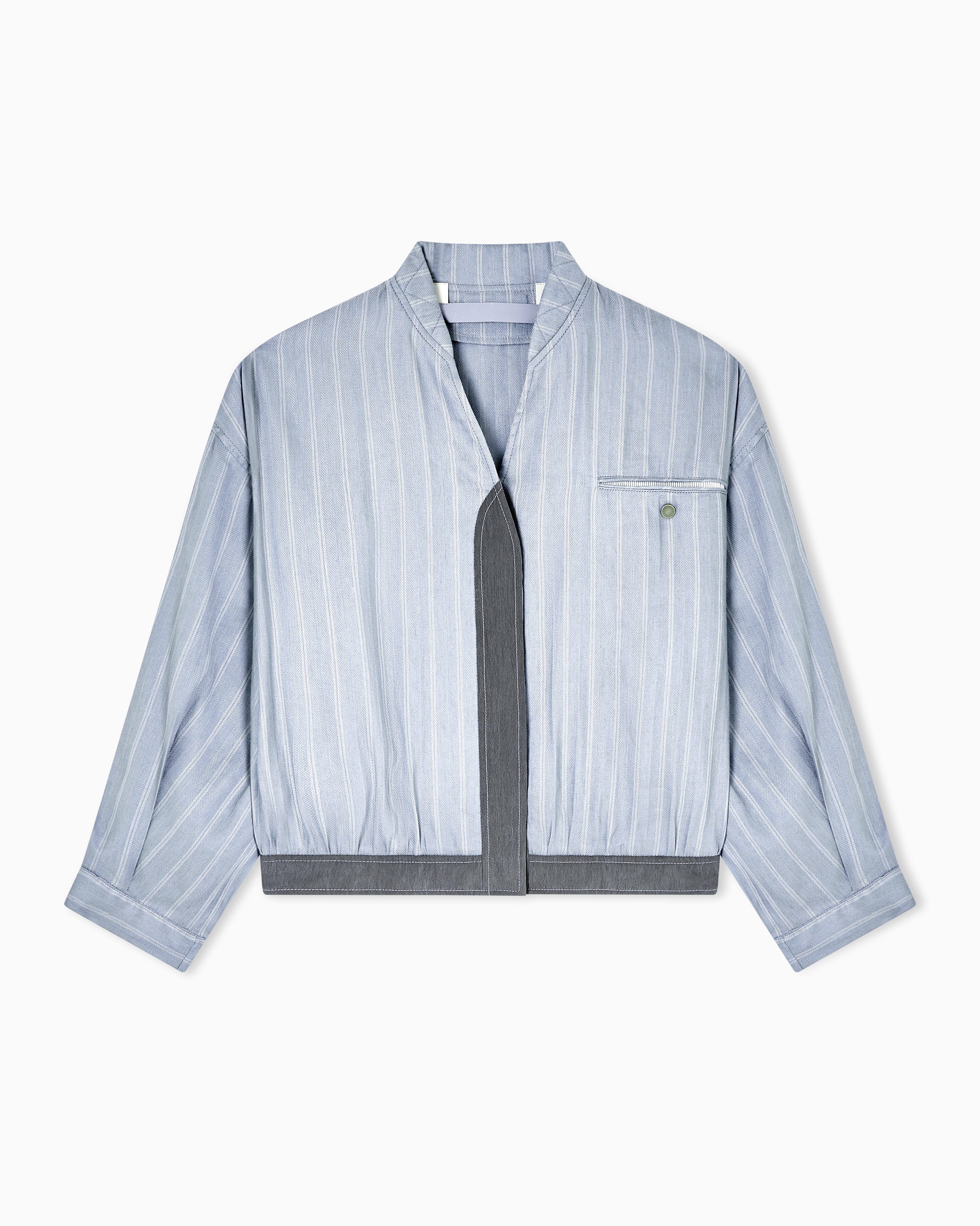 Giorgio Armani Blue Pinstriped, Silk And Linen Blouson