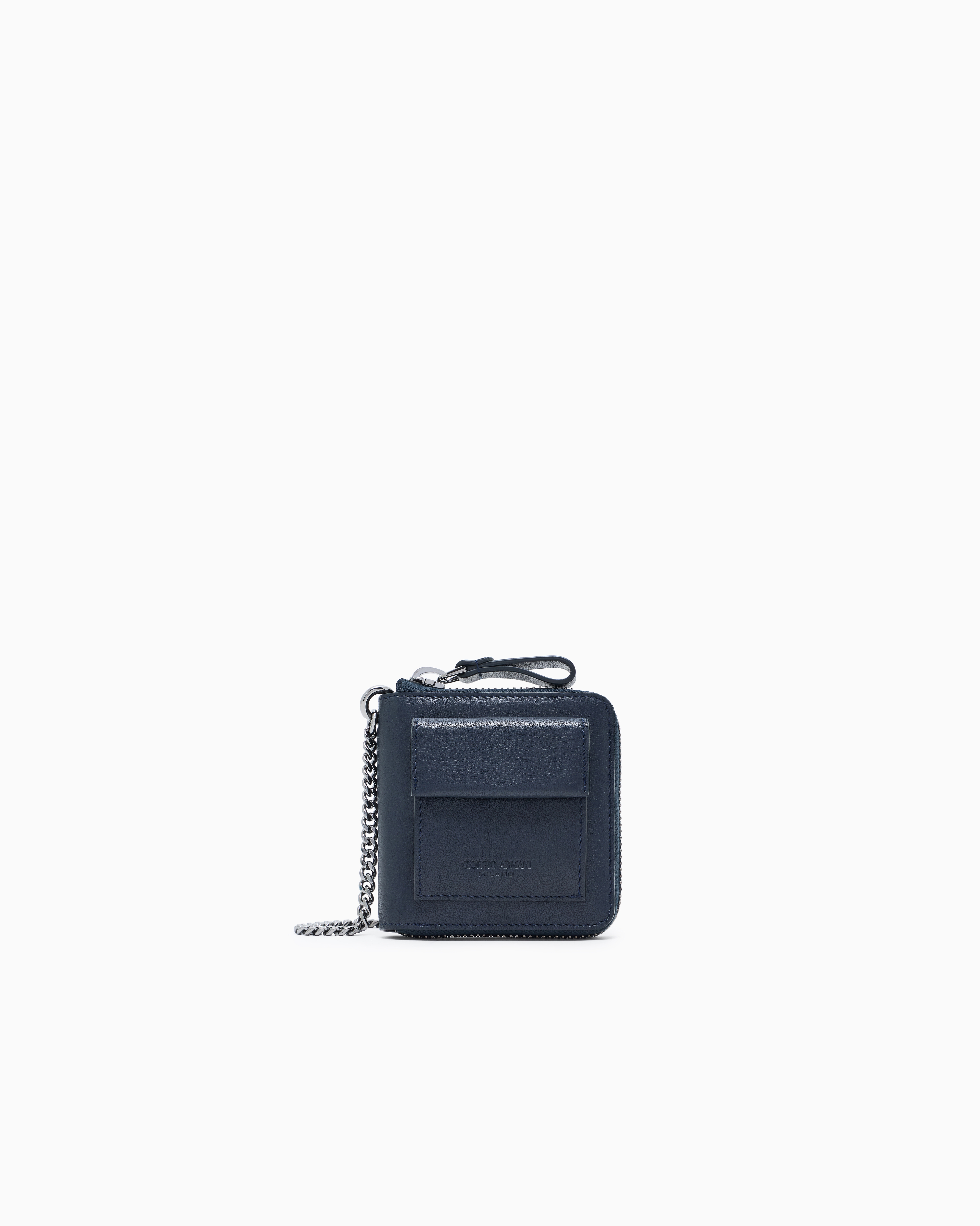Giorgio Armani Navy Blue Wraparound Zip Wallet In A Vintage-Effect Pebbled Nappa Leather