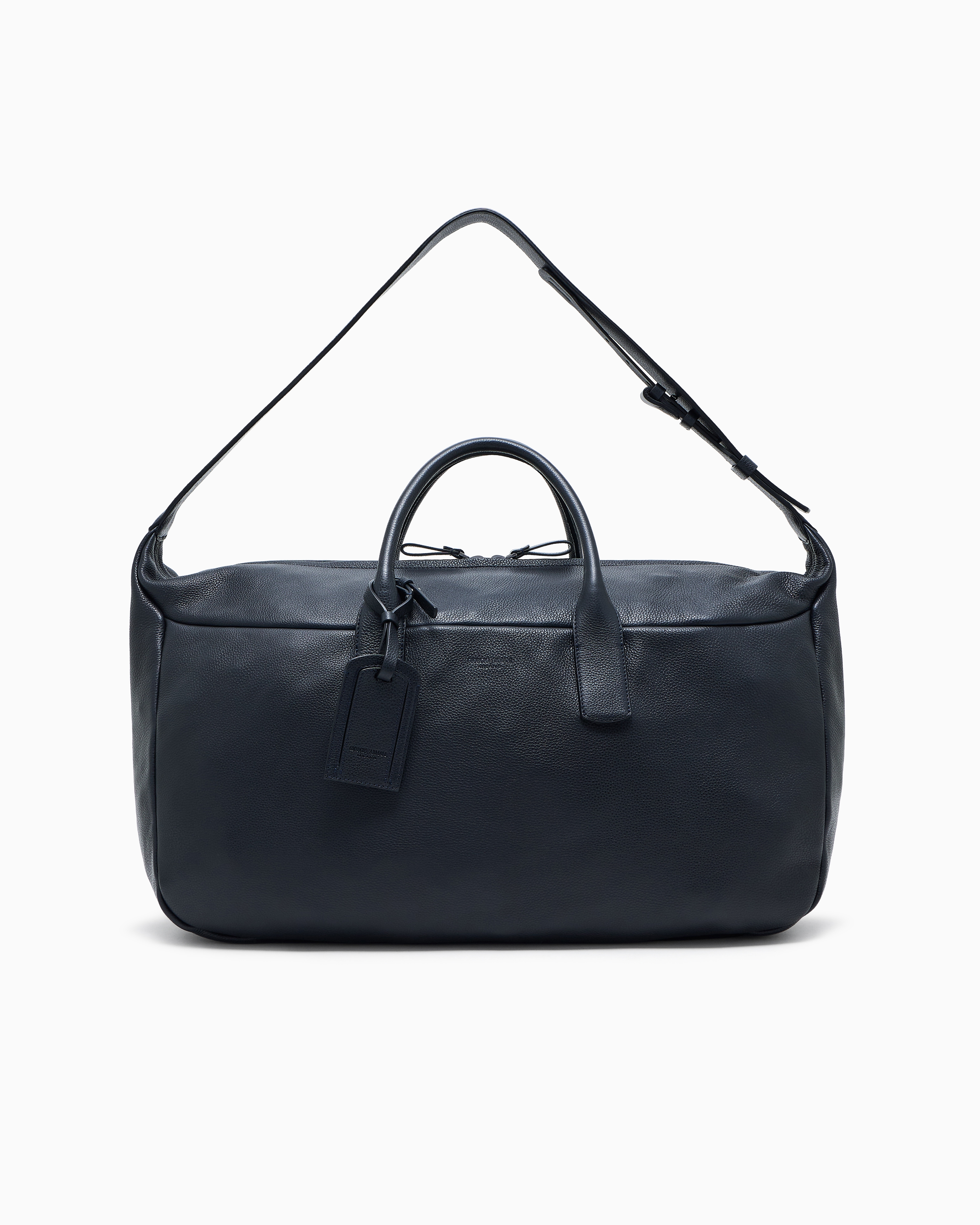 Giorgio Armani Navy Blue Pebbled Leather Duffel Bag