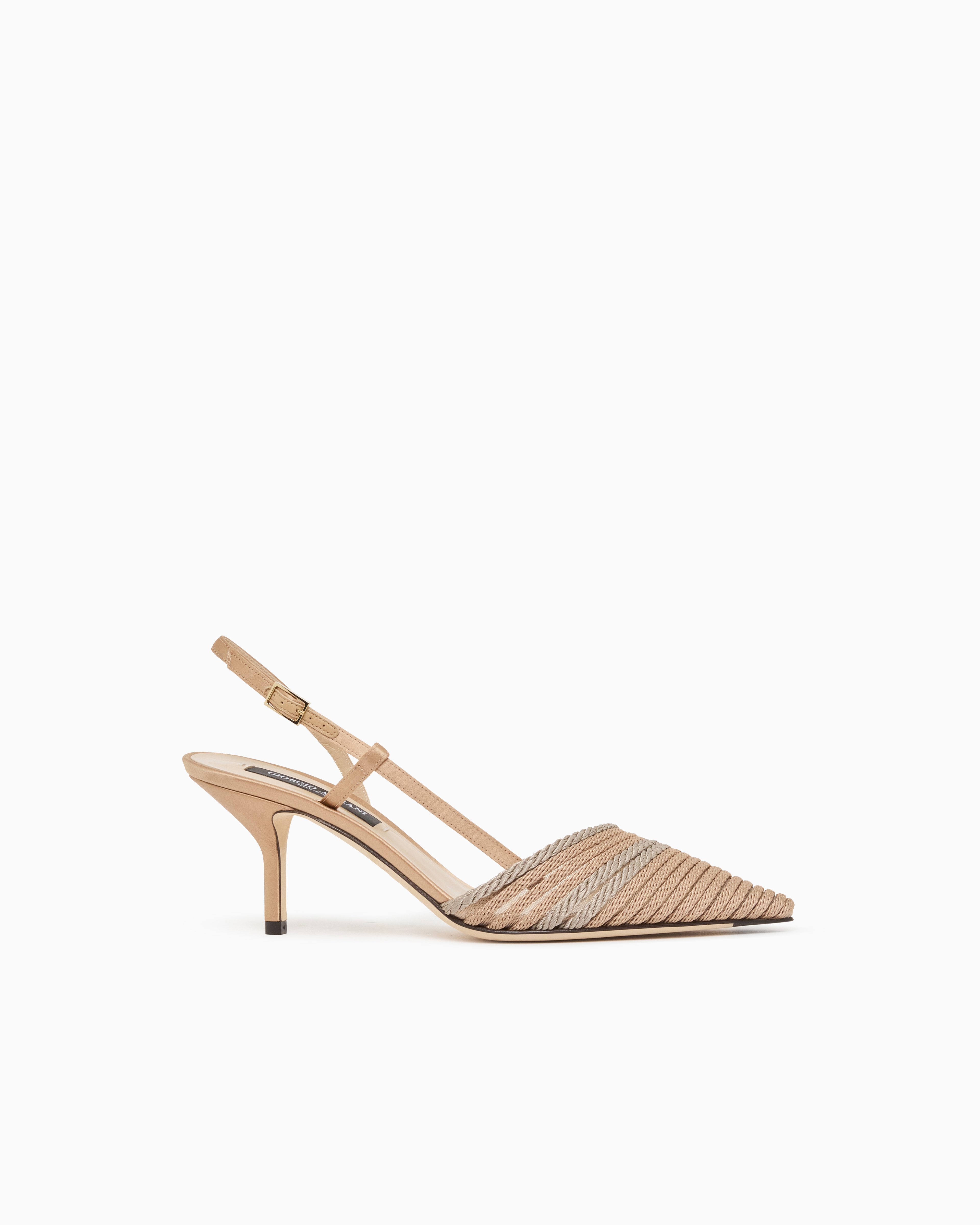 Giorgio Armani Beige Satin Slingbacks With Passementerie Trim Detail