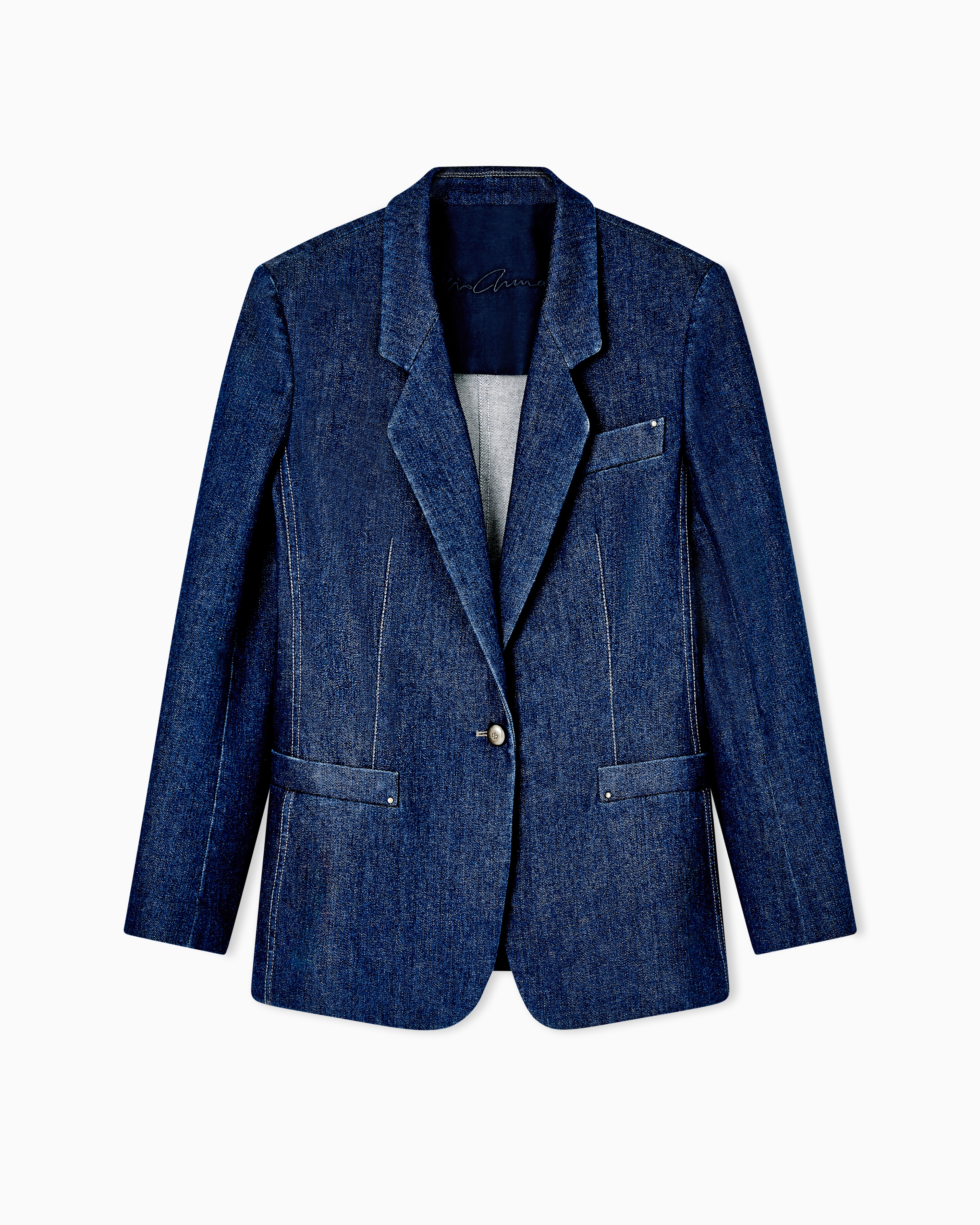 Giorgio Armani Blue Denim Single-Breasted Jacket In Stretch Cotton Denim Collection