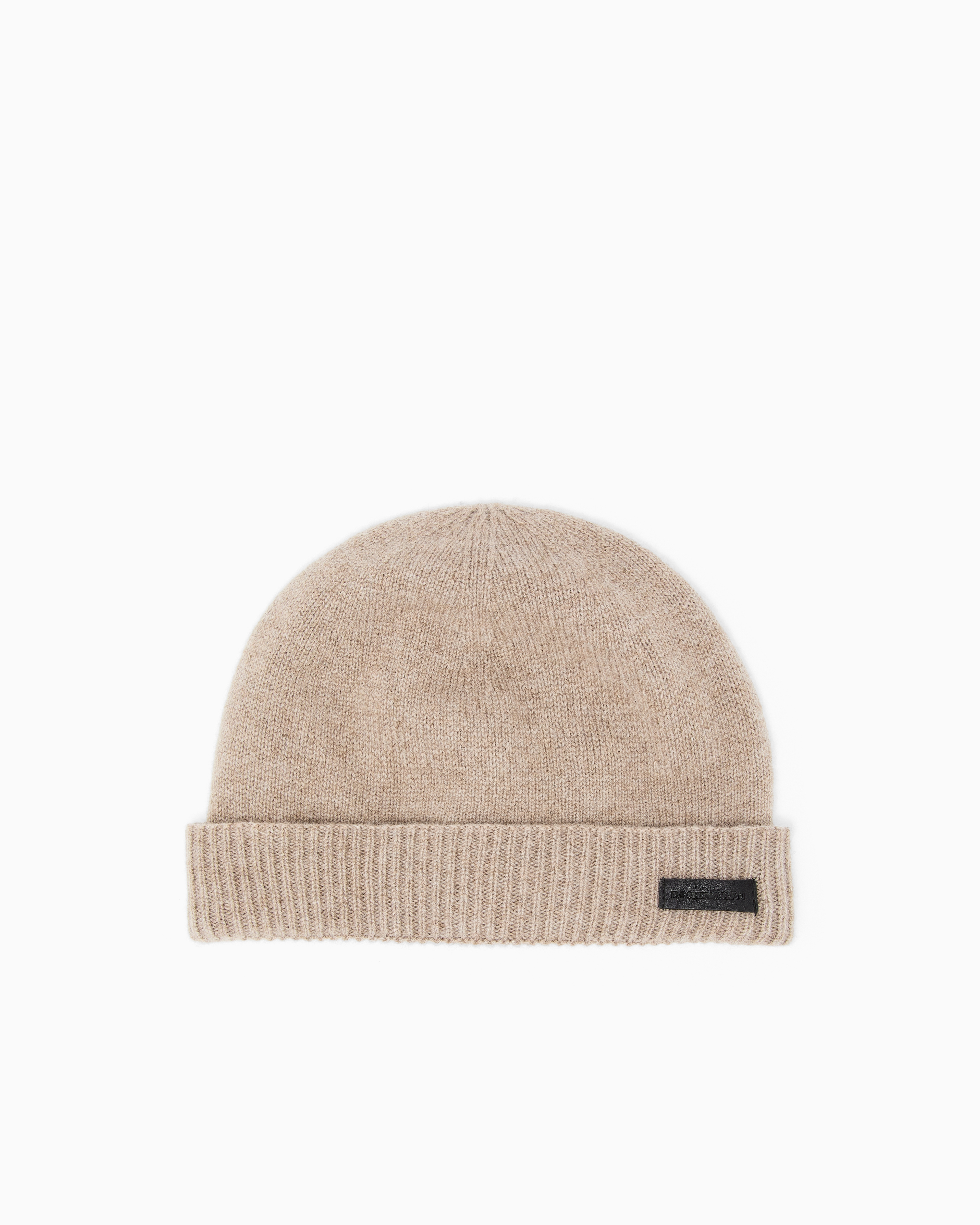 Emporio Armani Beige Pure Cashmere Beanie With Ribbed Cuff Essential