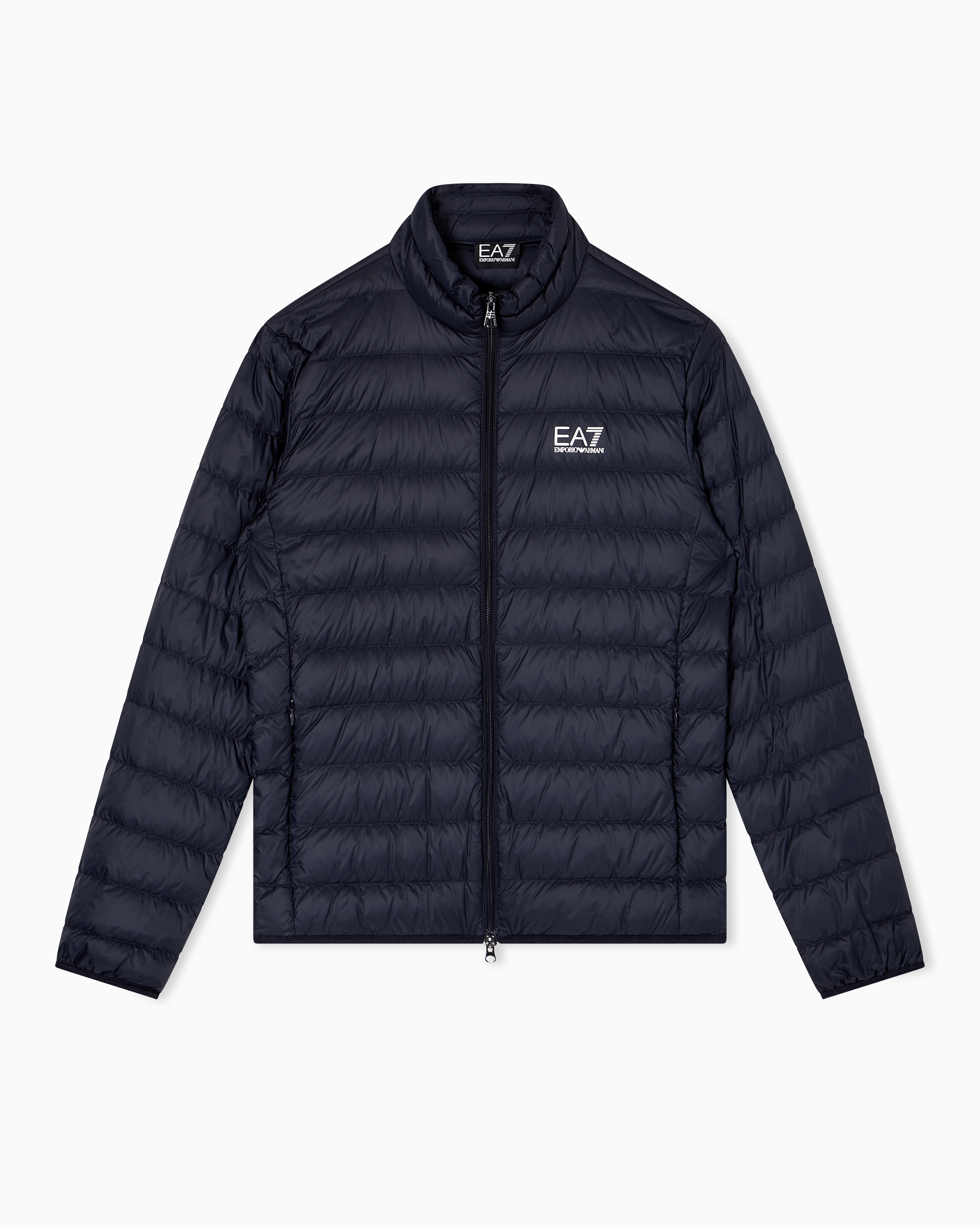 Ea7 Men's Blue Packable Down Jacket With Front Zip Core Identity