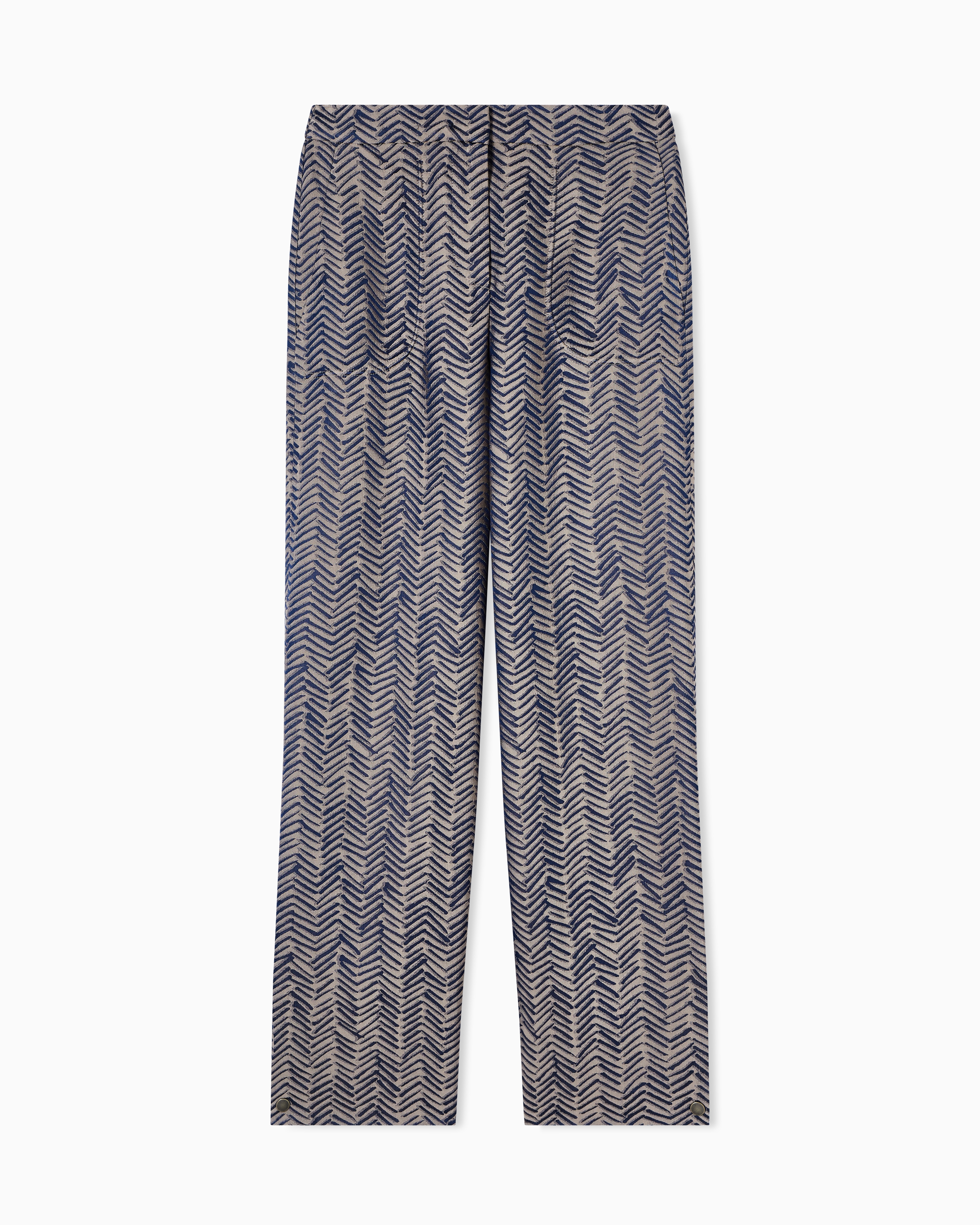 Giorgio Armani Blue Viscose Trousers With Chevron Jacquard