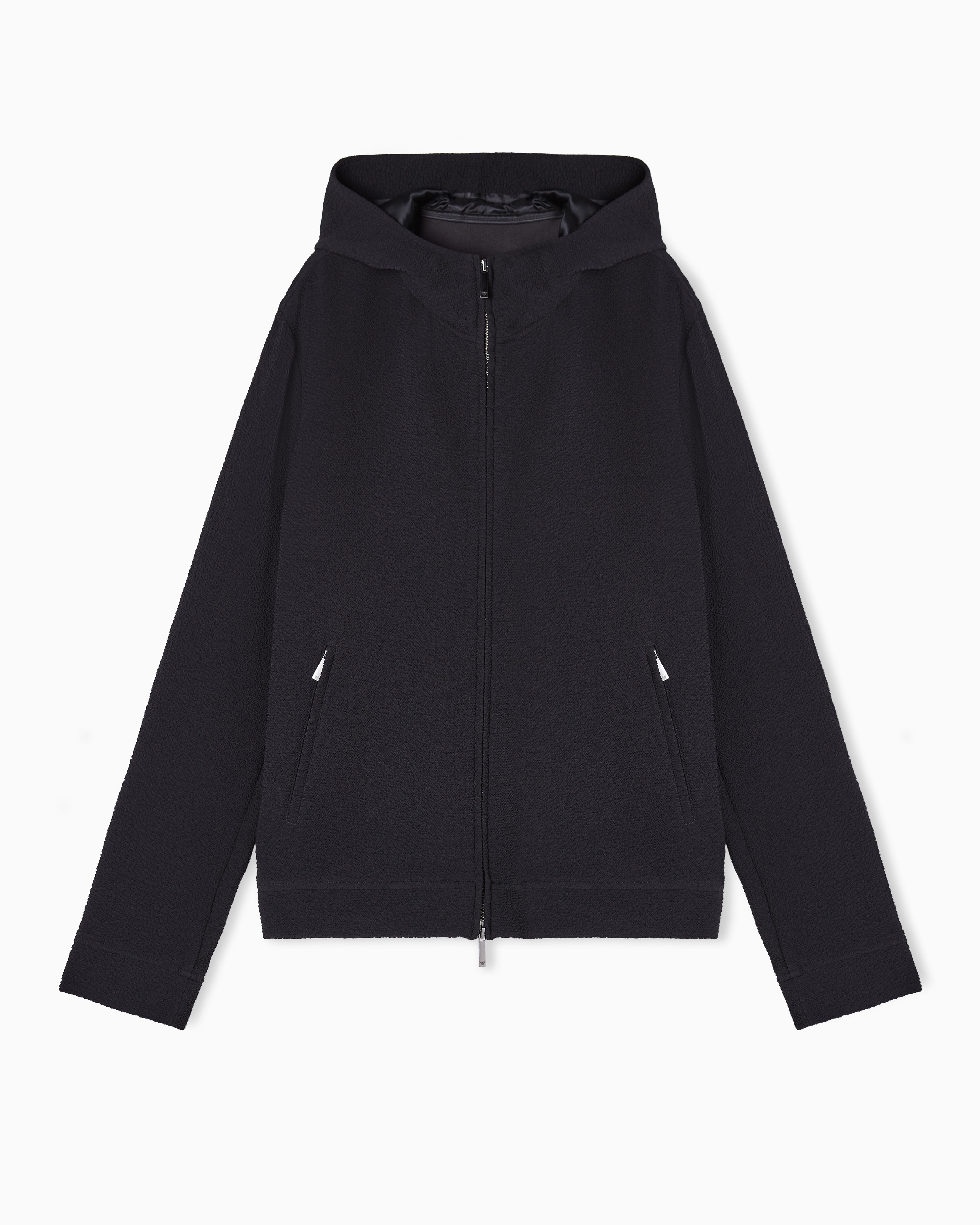 Emporio Armani Navy Blue Icon Hooded Blouson In Embossed-Pattern Fabric