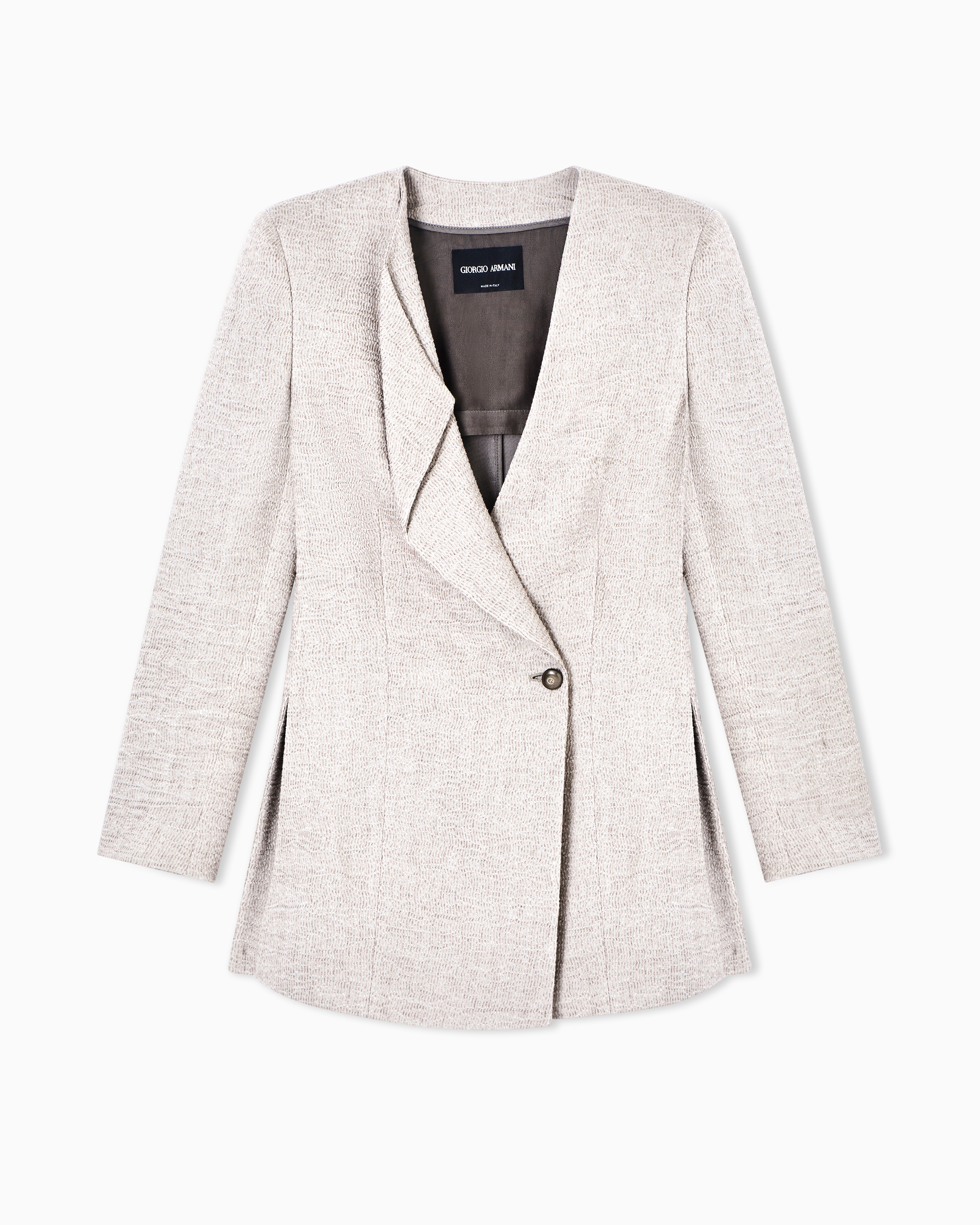 Giorgio Armani Grey Linen, Viscose And Silk Crêpe Single-Breasted Jacket