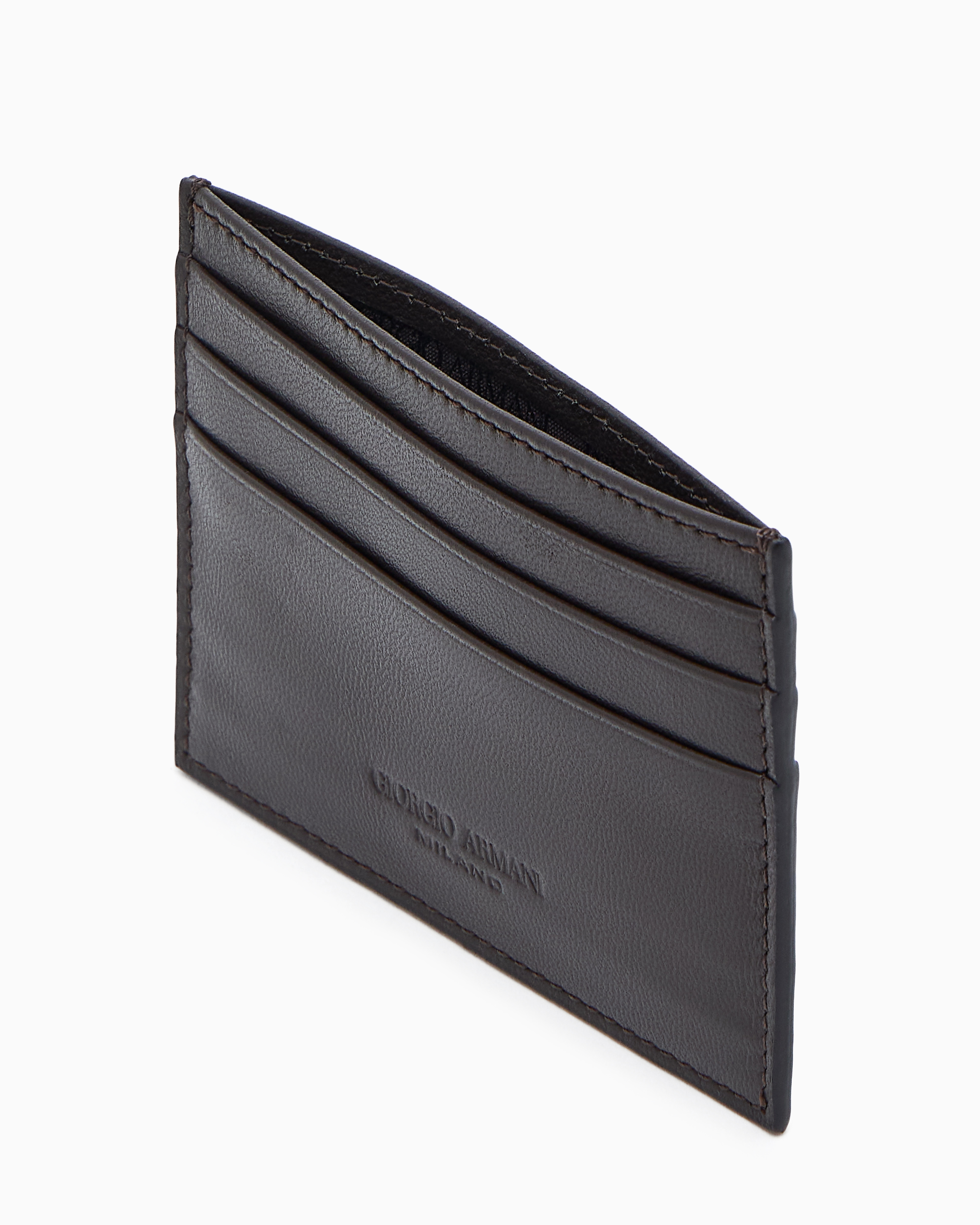 Giorgio Armani Nappa Leather Card Holder In Brown