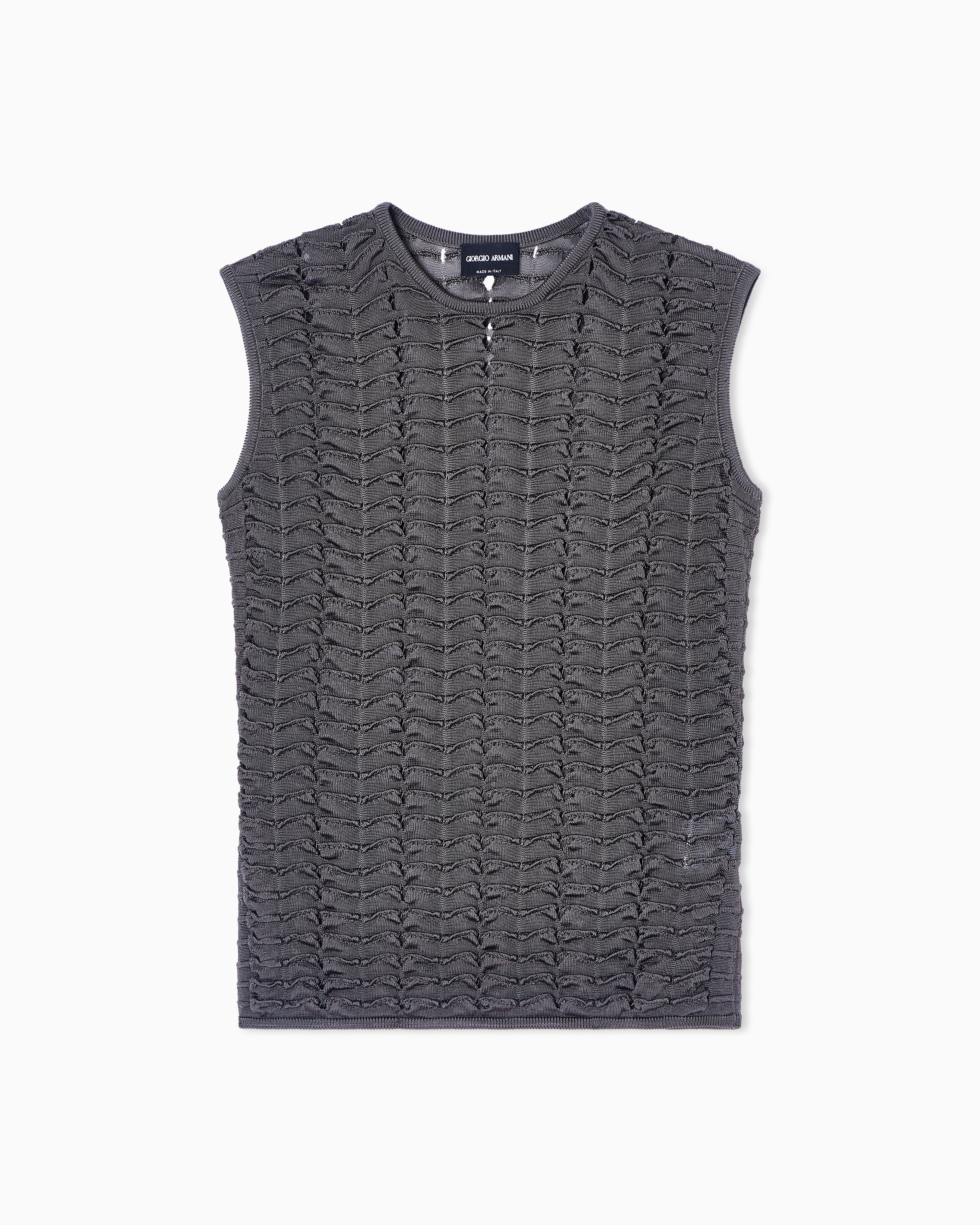 Giorgio Armani Grey Viscose Top With A Ruffle Motif