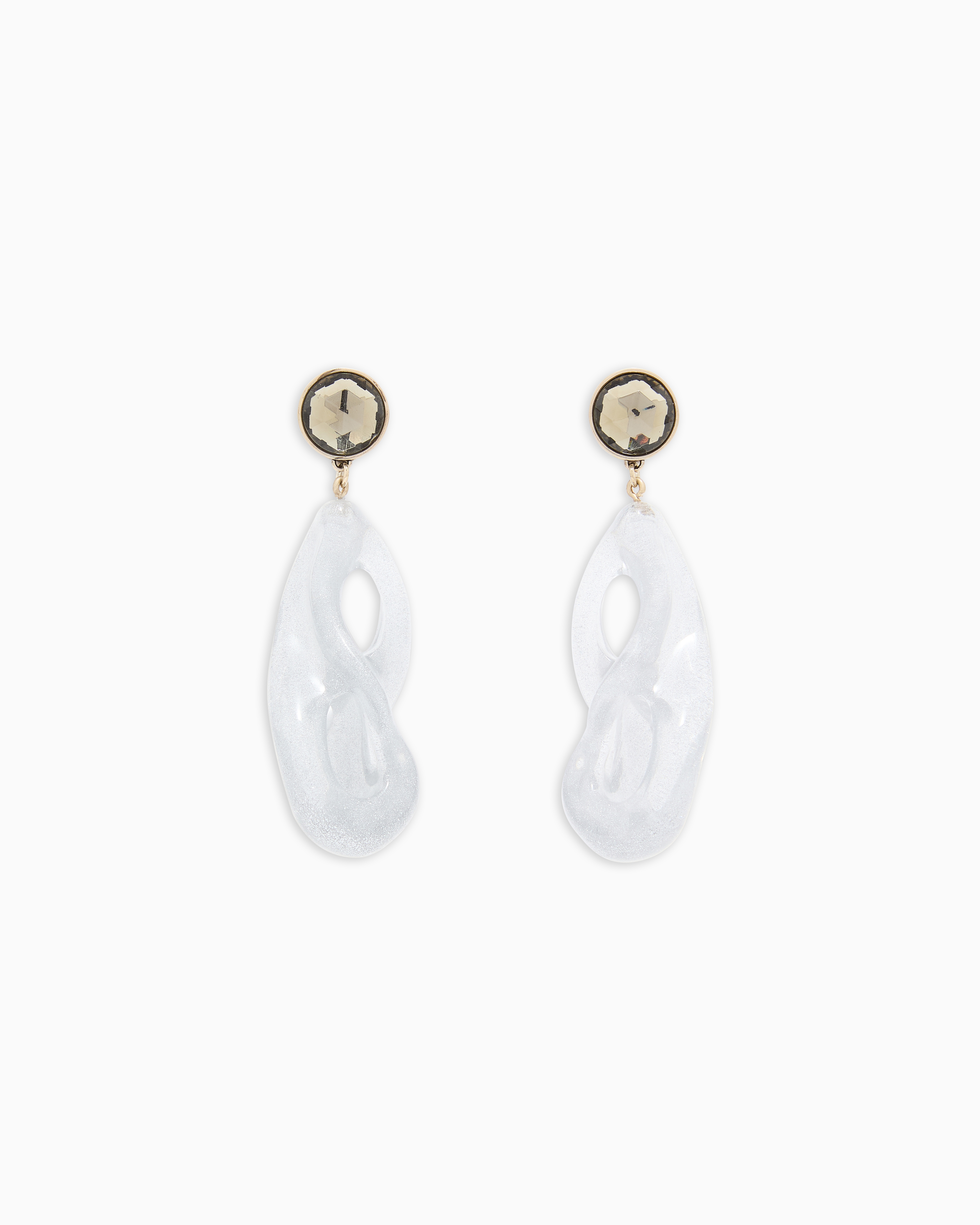 Giorgio Armani Grey Clip-On Earrings With Resin Pendant