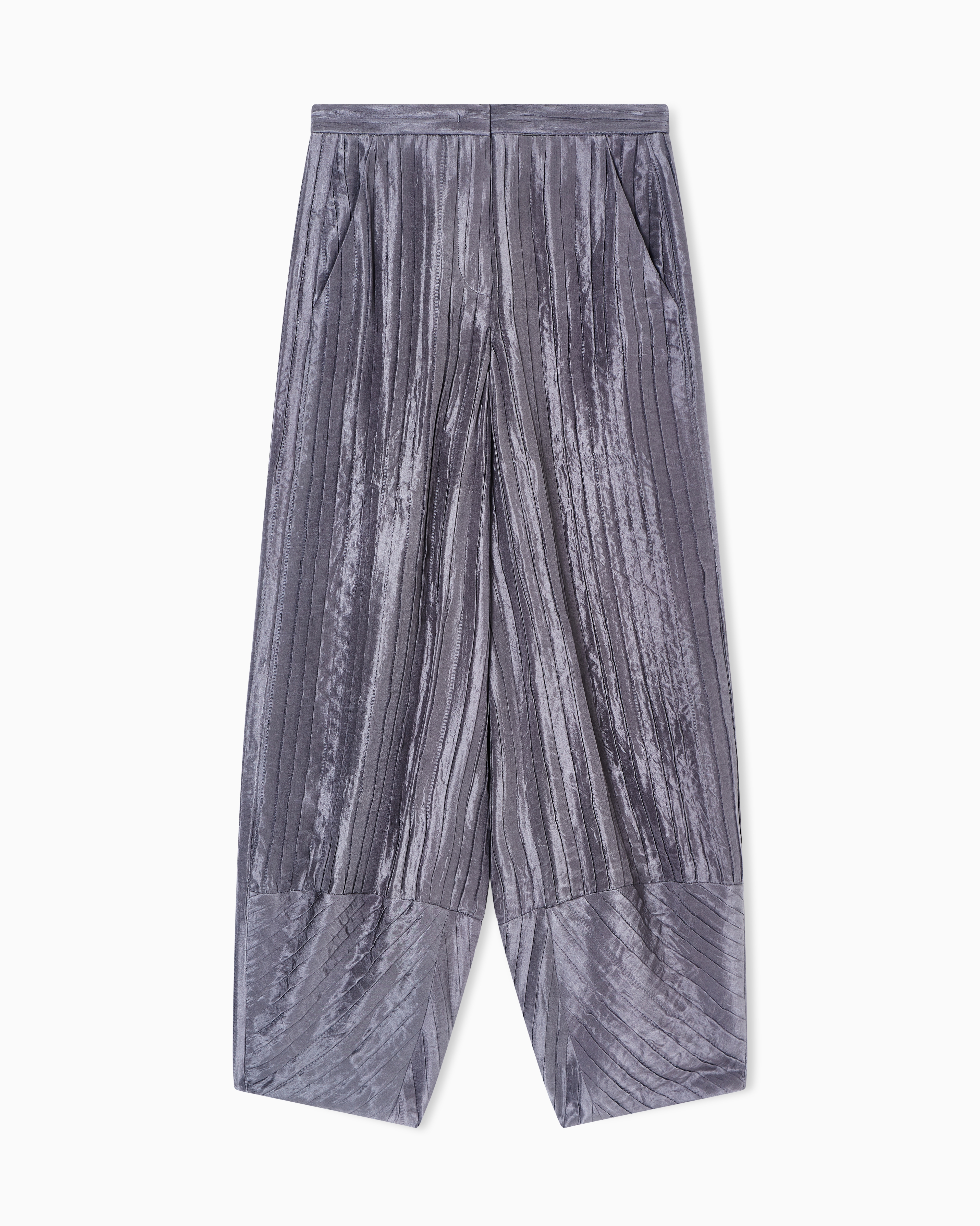 Giorgio Armani Grey Wide Pleated Silk Trousers