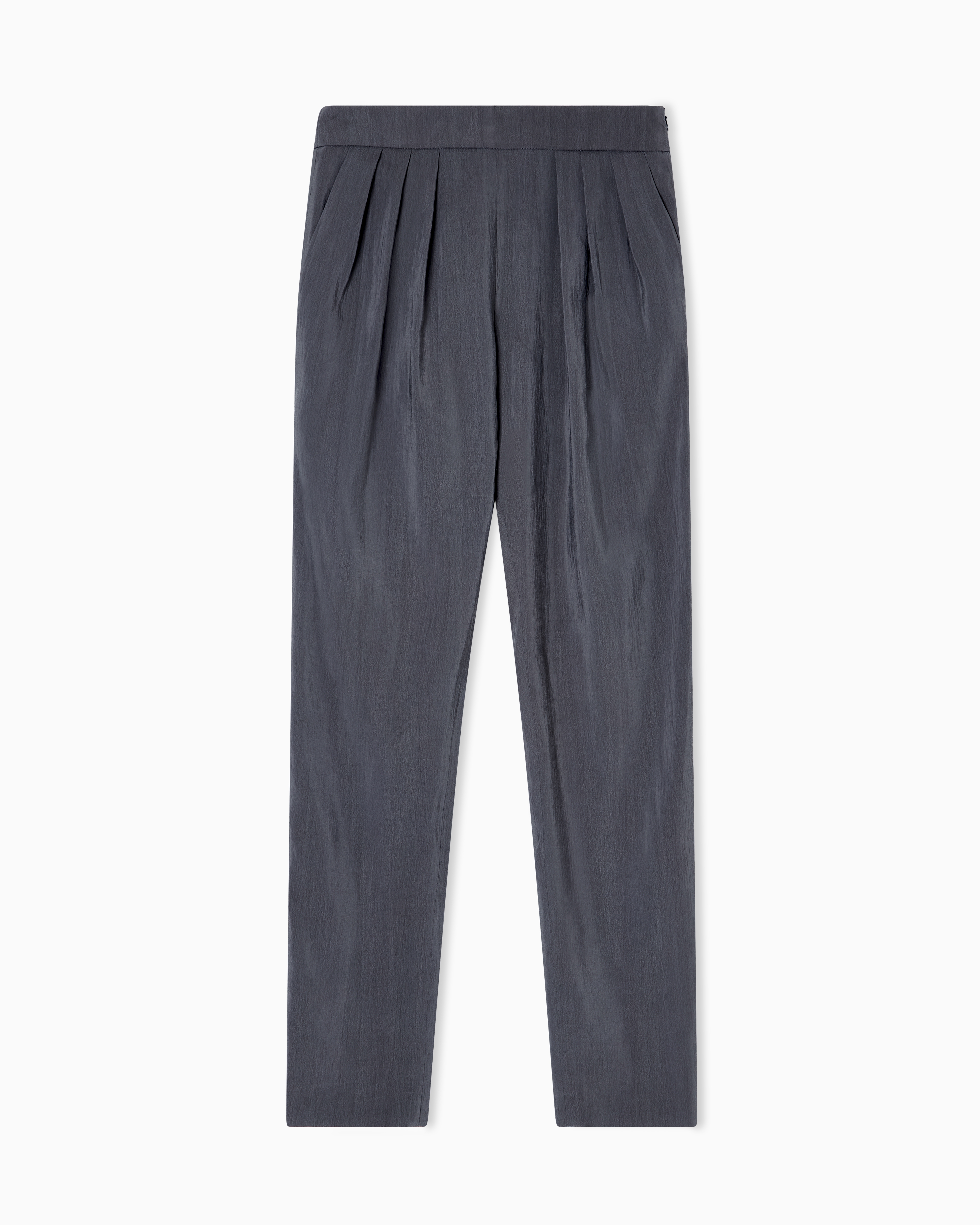 Giorgio Armani Grey Washed Technical Silk Trousers With Pleats