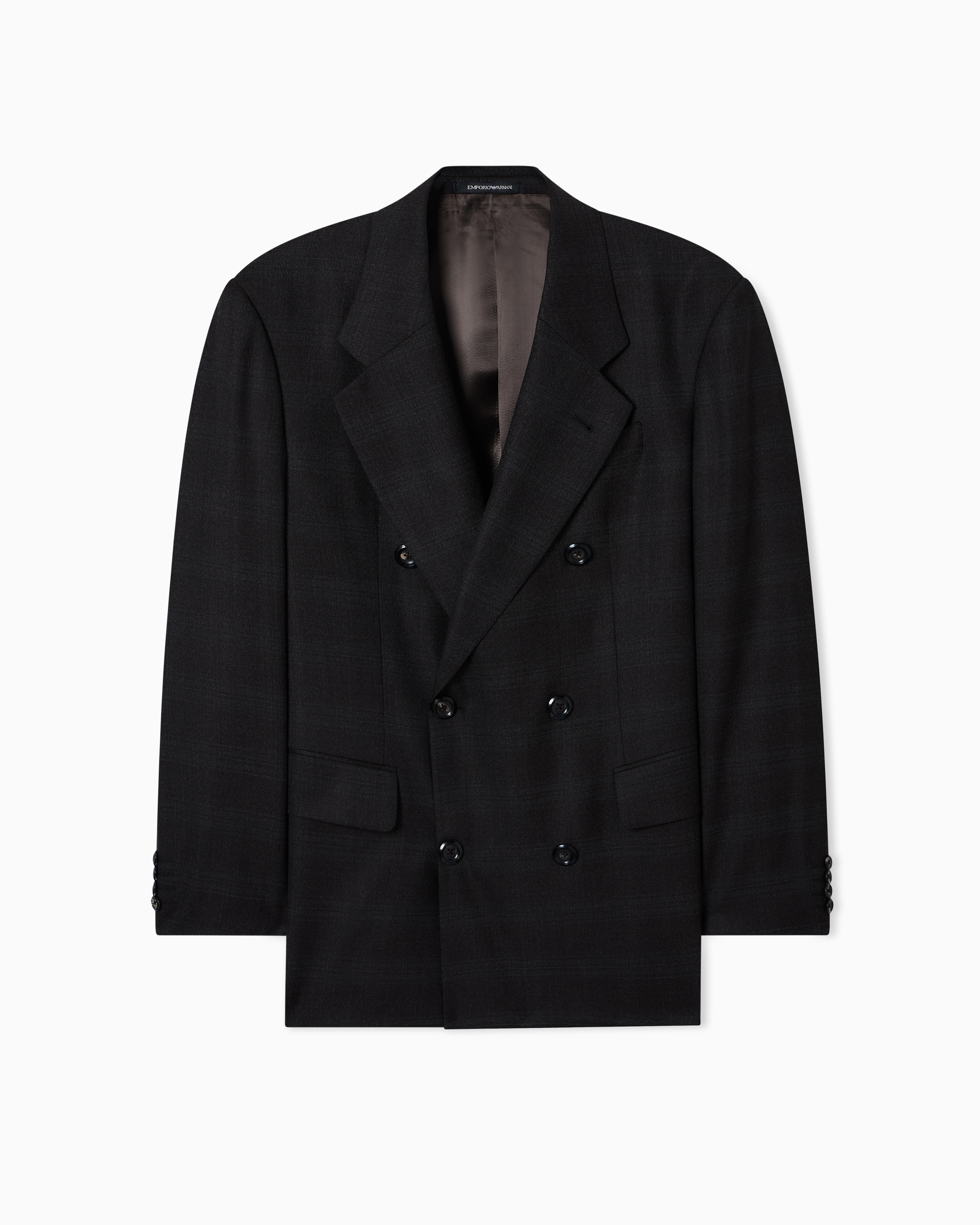 Emporio Armani Double-breasted Blazer In A Prince Of Wales Check Super 130s Wool In Black
