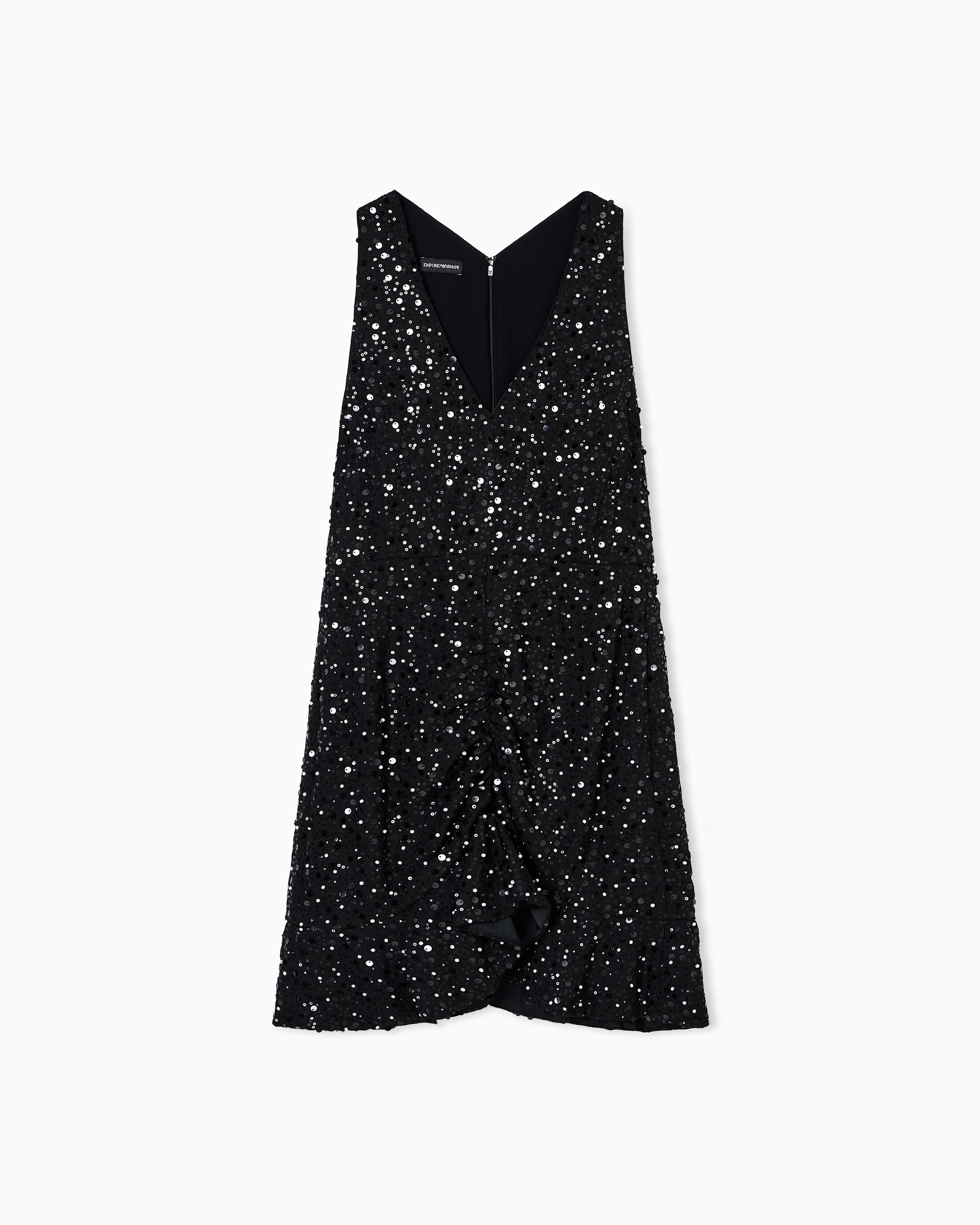 Emporio Armani Georgette Dress With All-over Beads And Sequins In Black