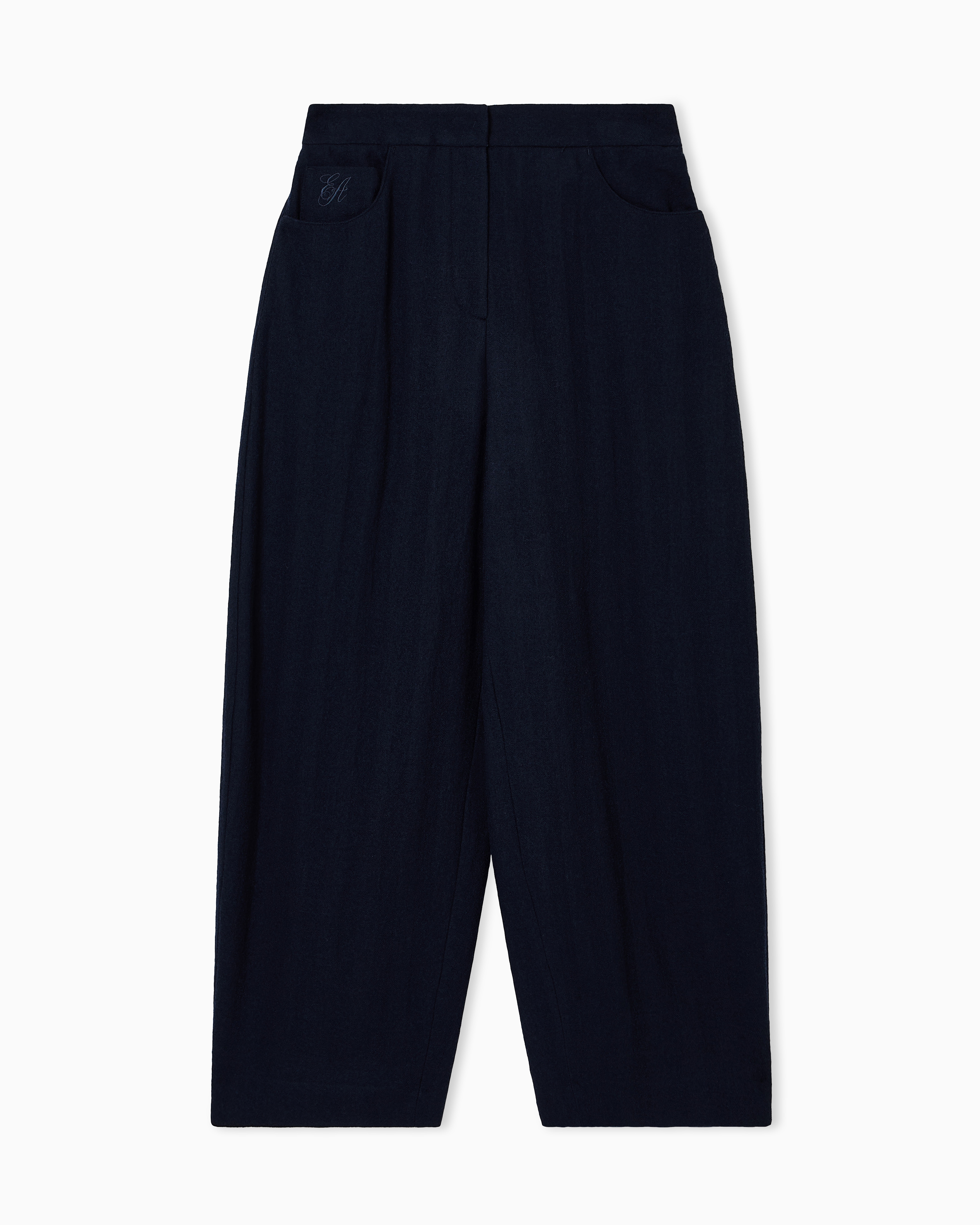 Emporio Armani - Washed wool oval-leg trousers, Woman, Navy Blue, Size: