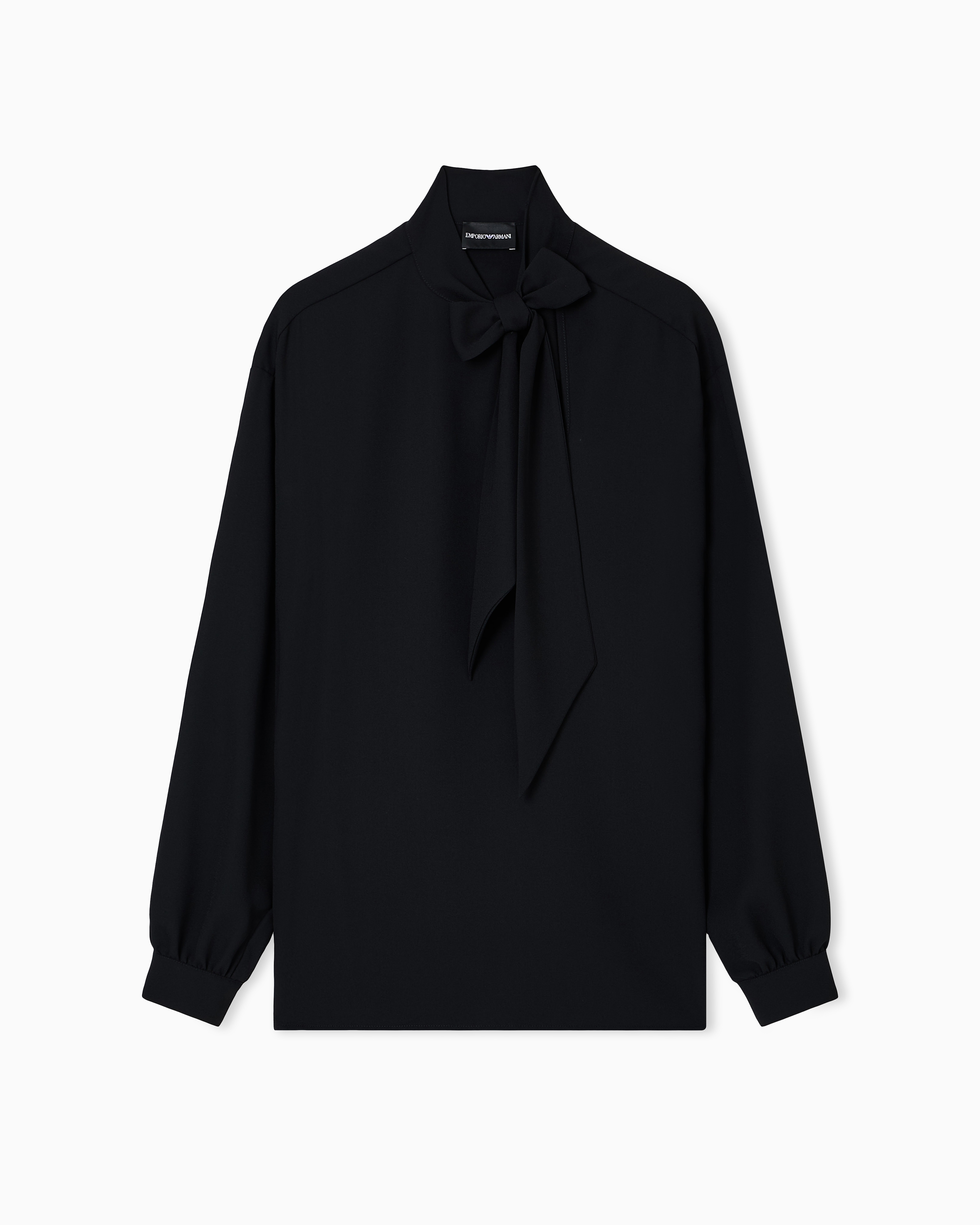 Emporio Armani - Fluid crêpe blouse with foulard collar, Woman, Black, Size: