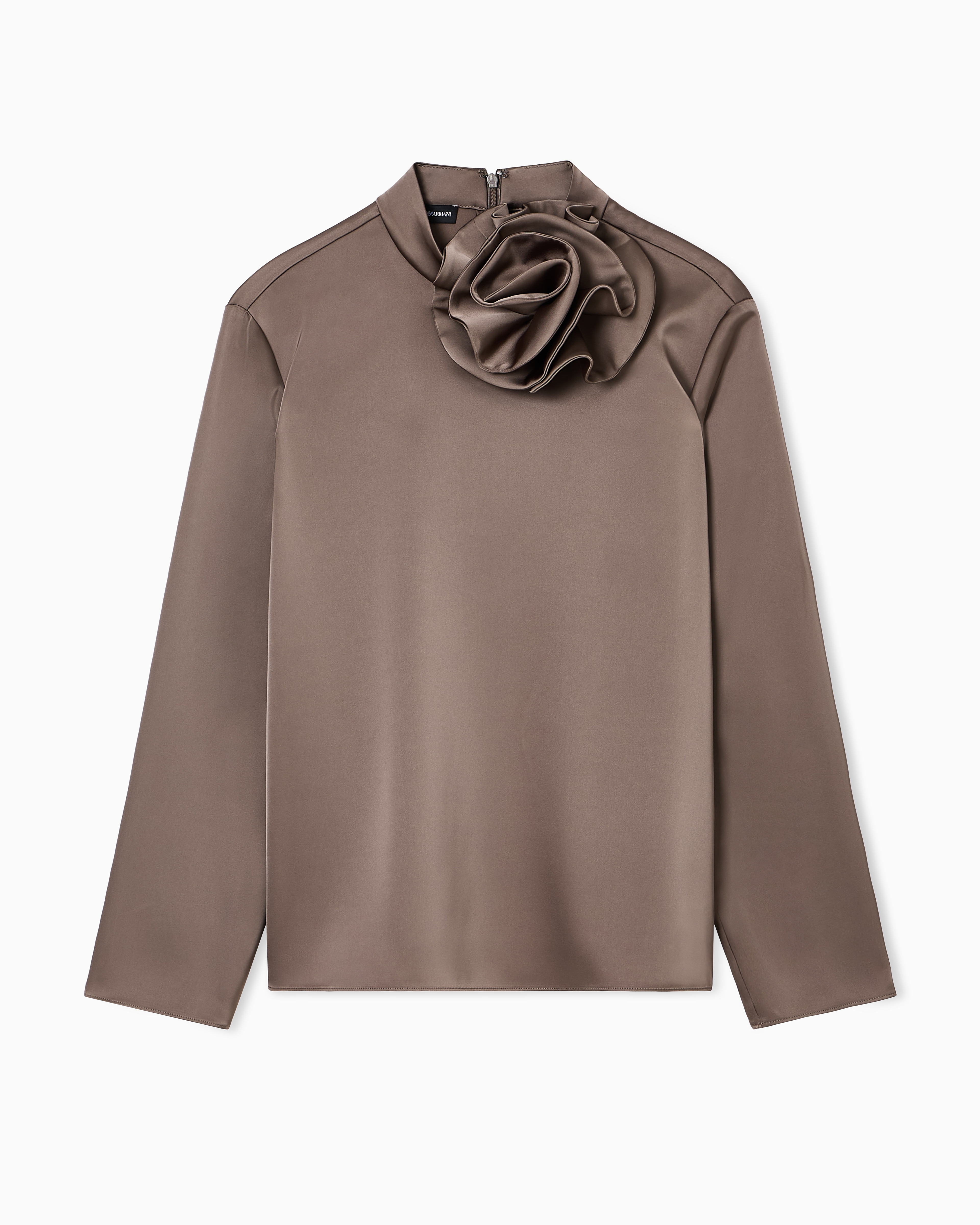 Emporio Armani - Blouse with satin flower detail, Woman, Brown, Size: