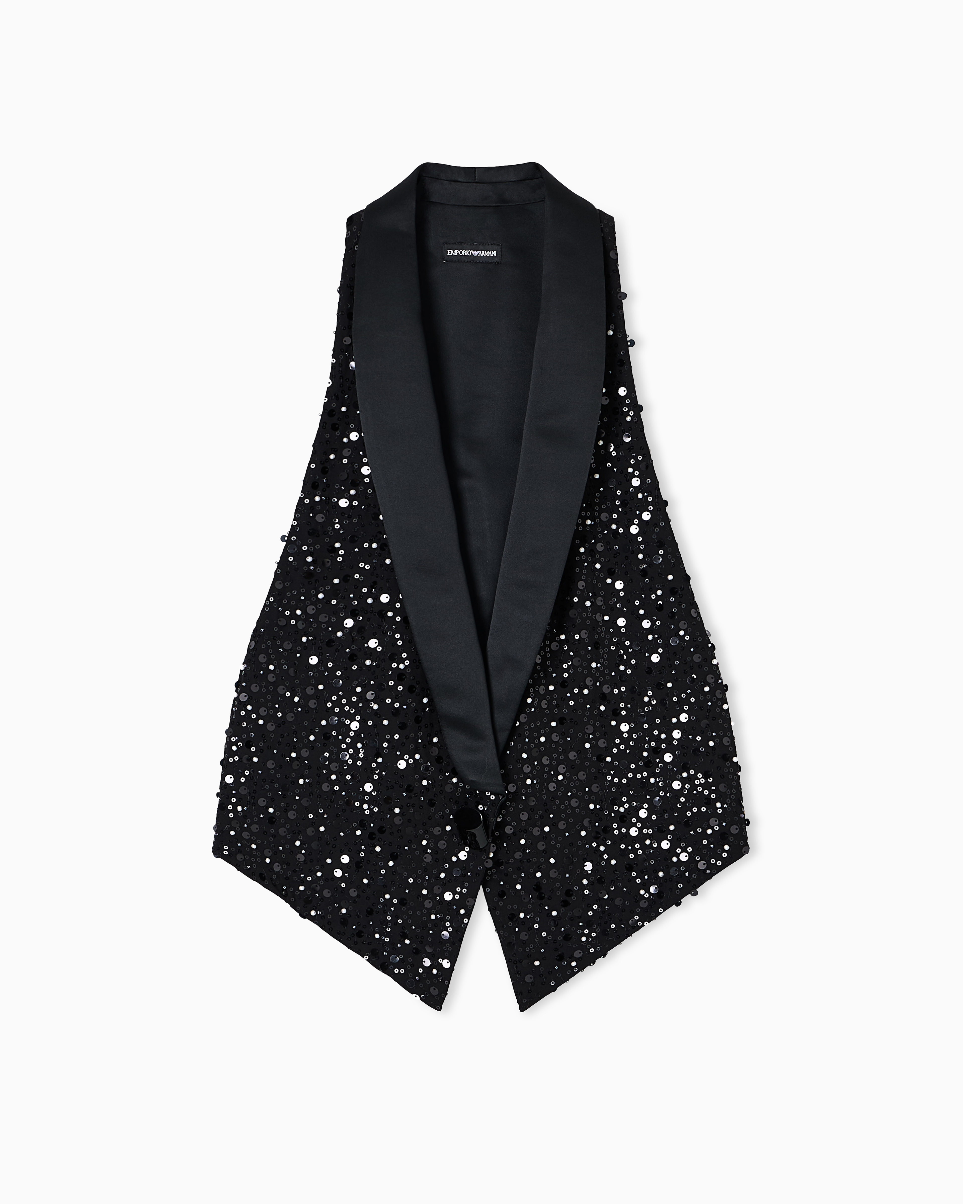 Emporio Armani - Georgette waistcoat with all-over beads and sequins, Woman, Black, Size: