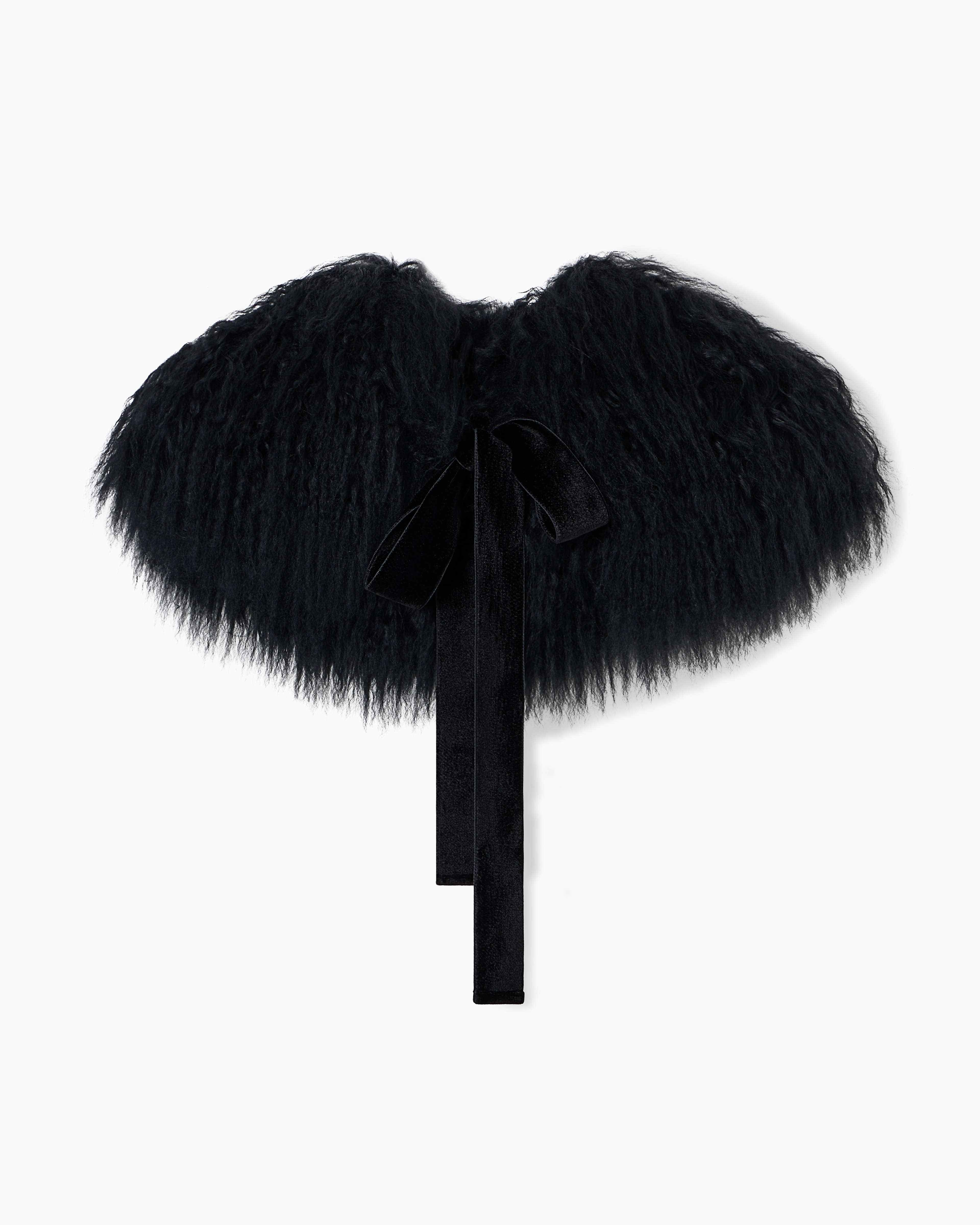 Emporio Armani Curly Mongolian Lamb Fur Collar In Black